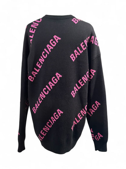 Balenciaga - Pull logo Balenciaga noir et rose T34