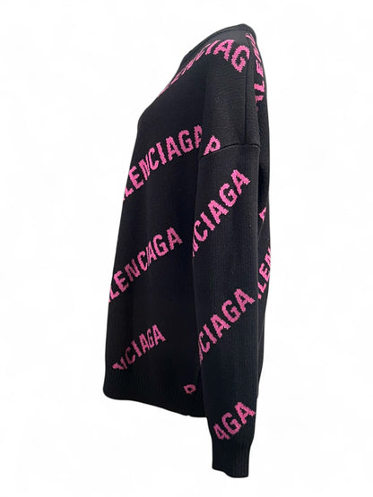 Balenciaga - Pull logo Balenciaga noir et rose T34