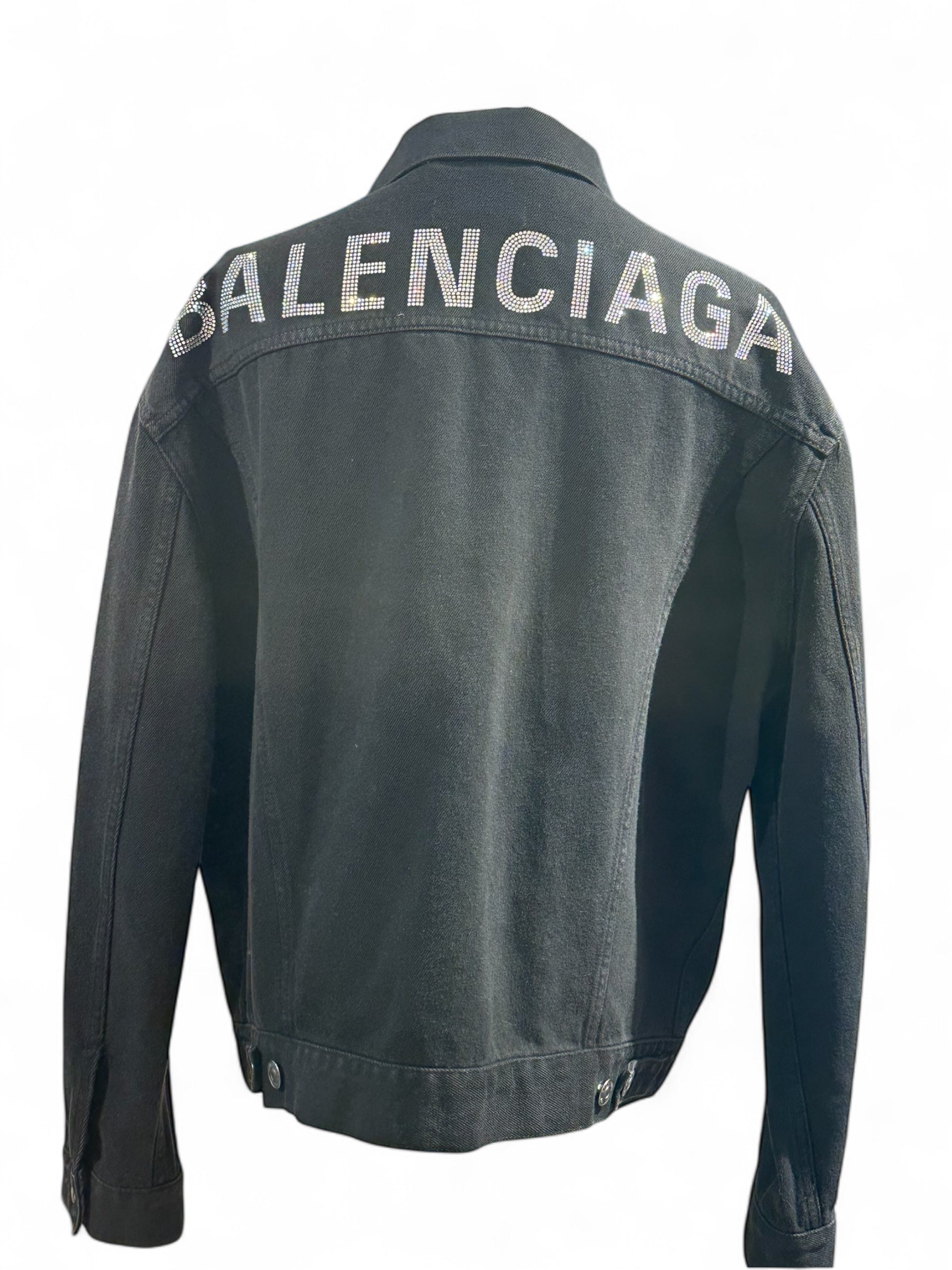 Balenciaga - Veste en jean noir à paillettes T34