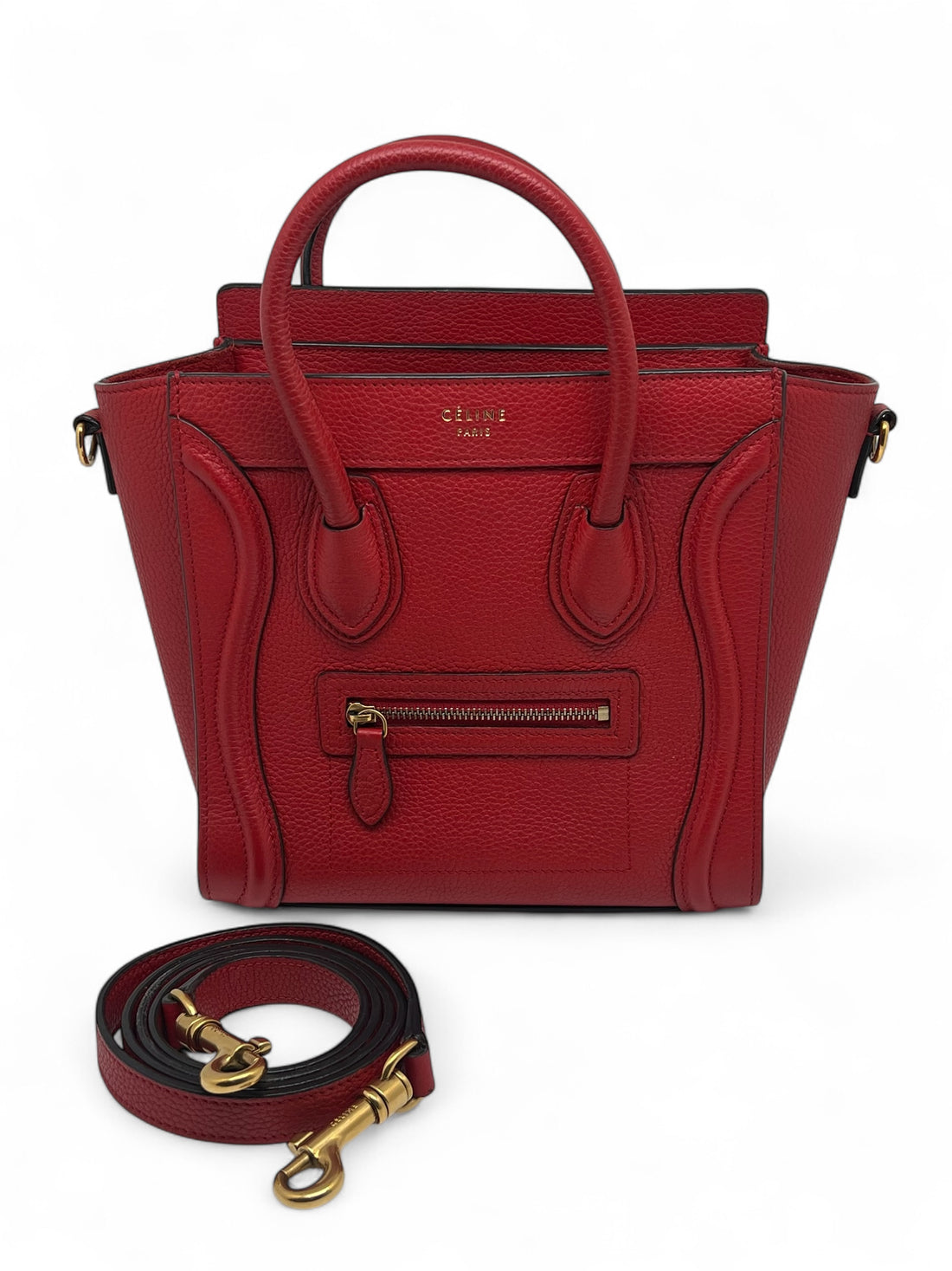 Céline - Sac nano luggage rouge avec bandoulière