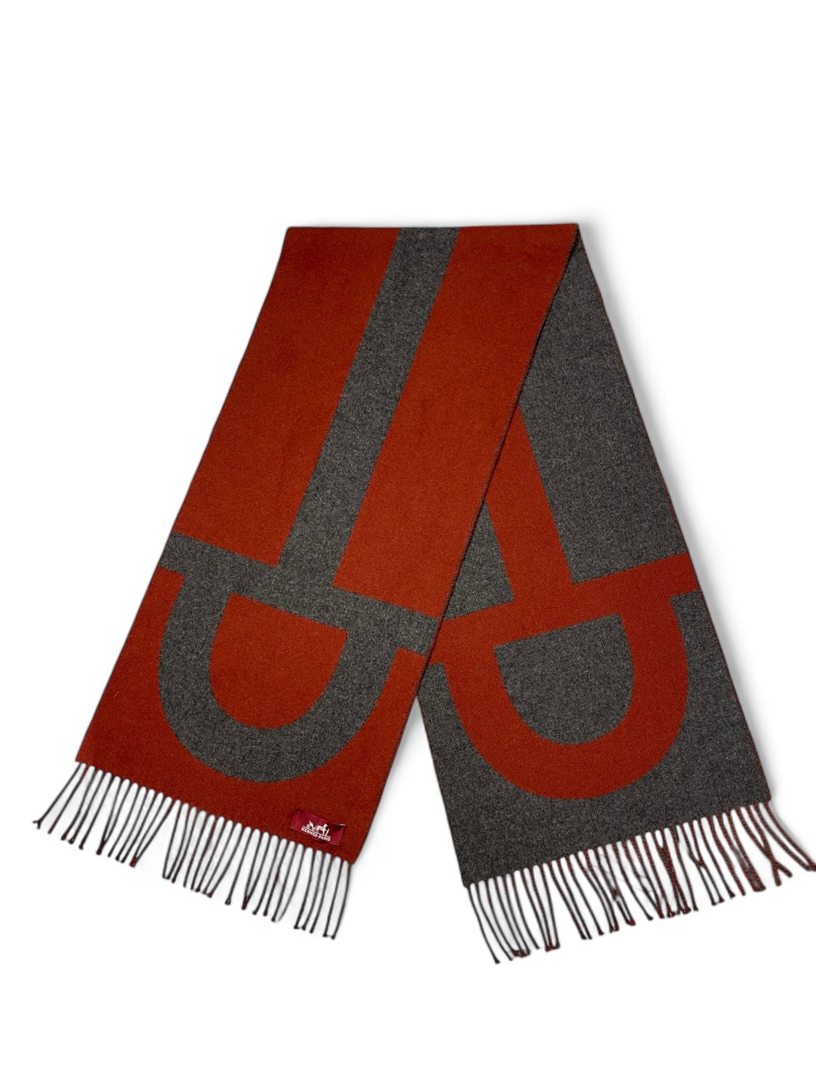 Hermès - Écharpe grise et bordeaux en cachemire