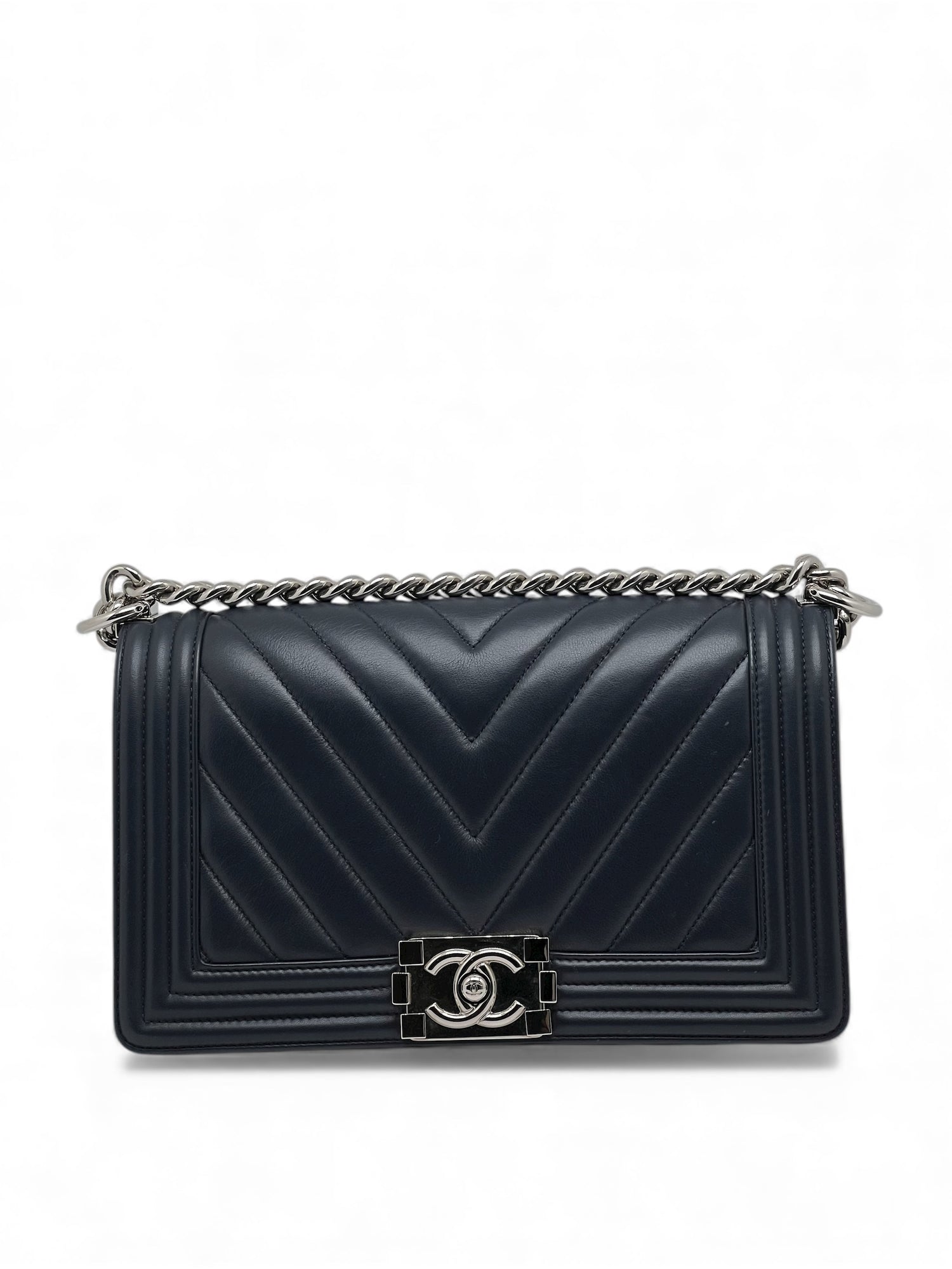 Chanel - Sac Boy chevron bleu marine