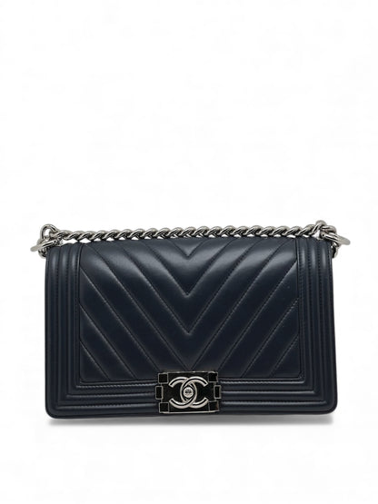 Chanel - Sac Boy chevron bleu marine