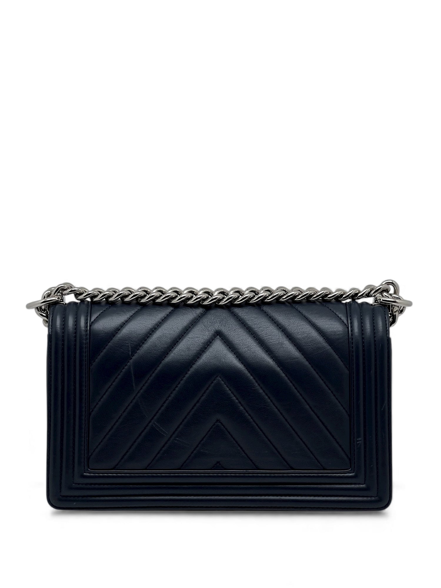 Chanel - Sac Boy chevron bleu marine