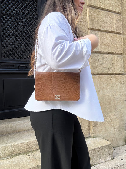 Chanel - Sac à rabat porté épaule marron