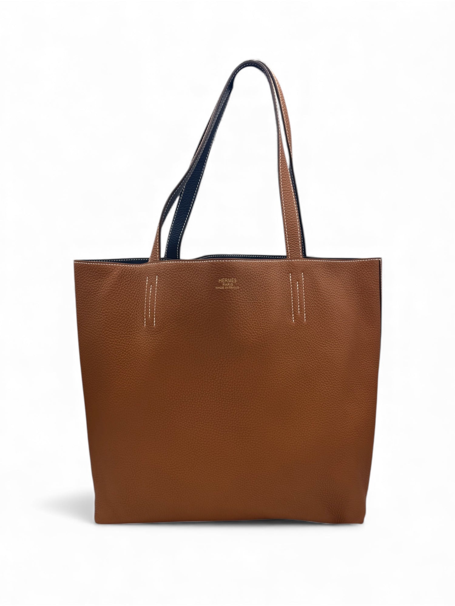 Hermès - Sac cabas Double Sens Taurillon Clémence Gold / Bleu