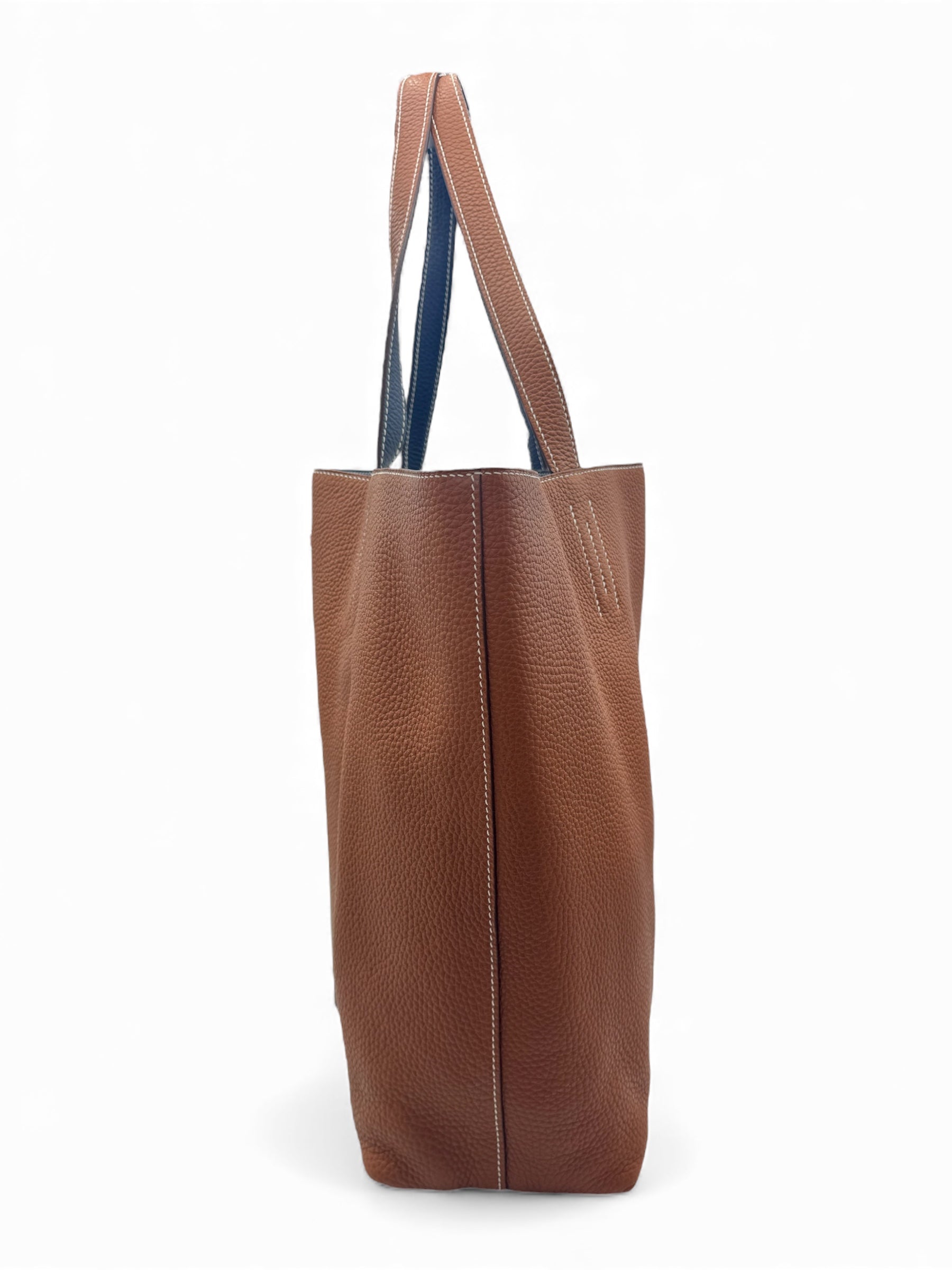 Hermès - Sac cabas Double Sens Taurillon Clémence Gold / Bleu