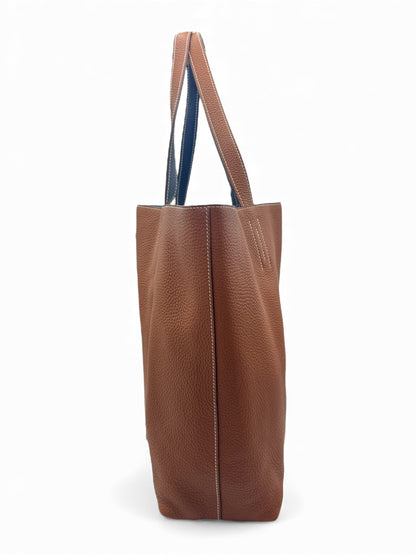 Hermès - Sac cabas Double Sens Taurillon Clémence Gold / Bleu