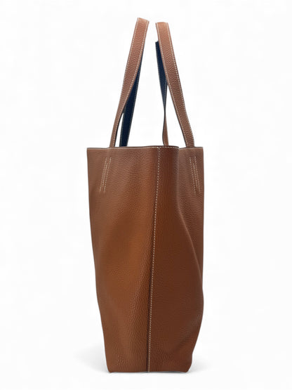 Hermès - Sac cabas Double Sens Taurillon Clémence Gold / Bleu