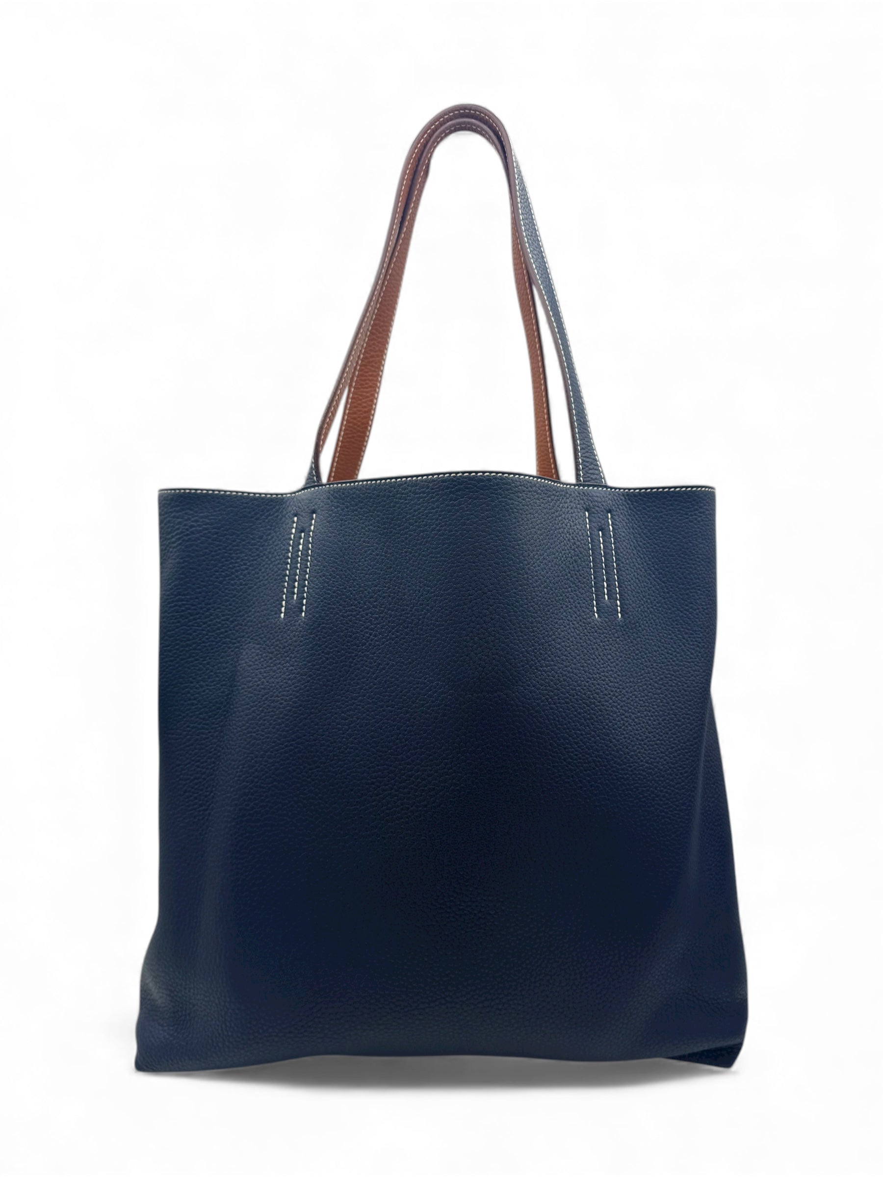 Hermès - Sac cabas Double Sens Taurillon Clémence Gold / Bleu