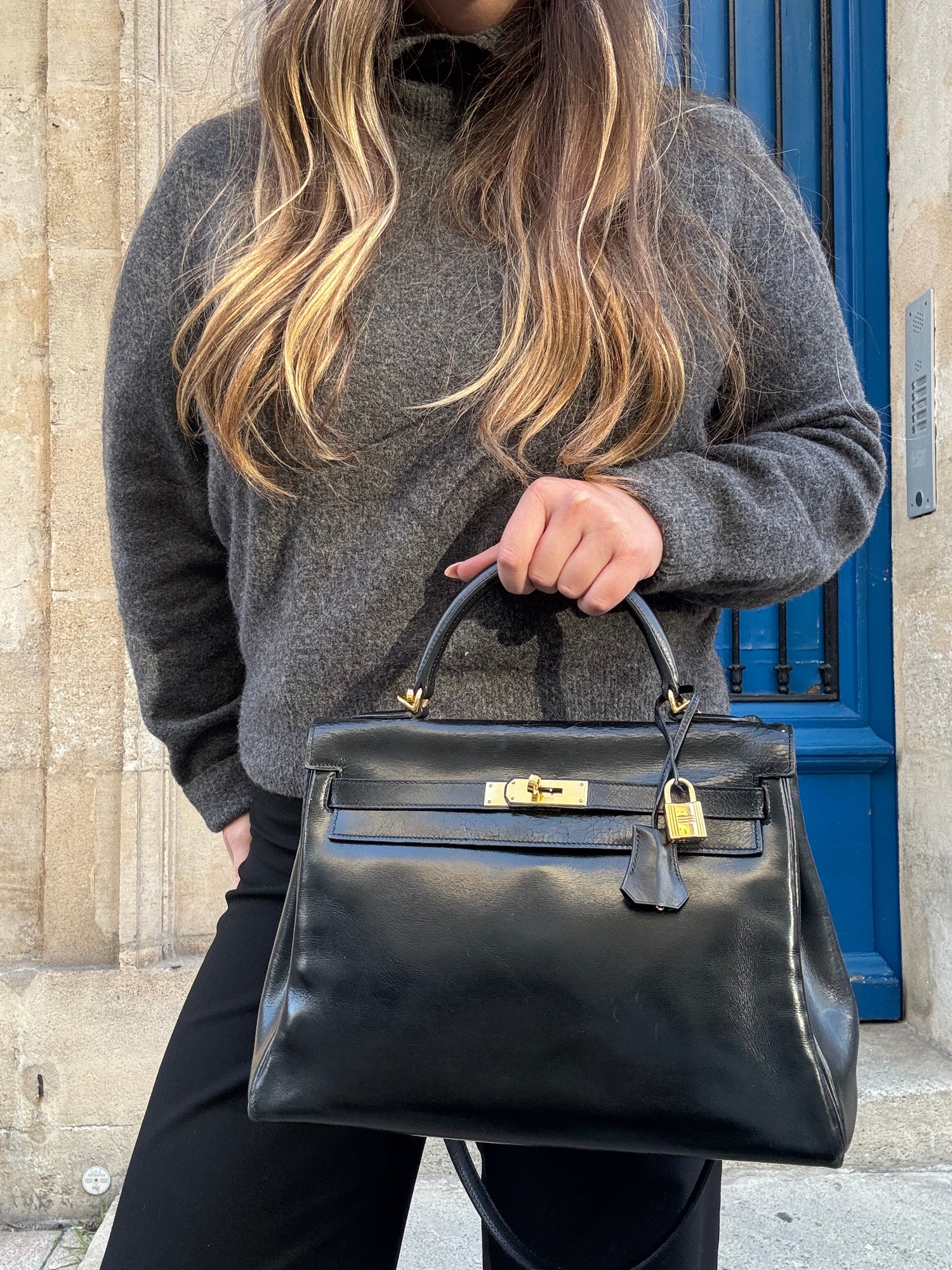 Hermès - Sac Kelly 32 noir box vintage