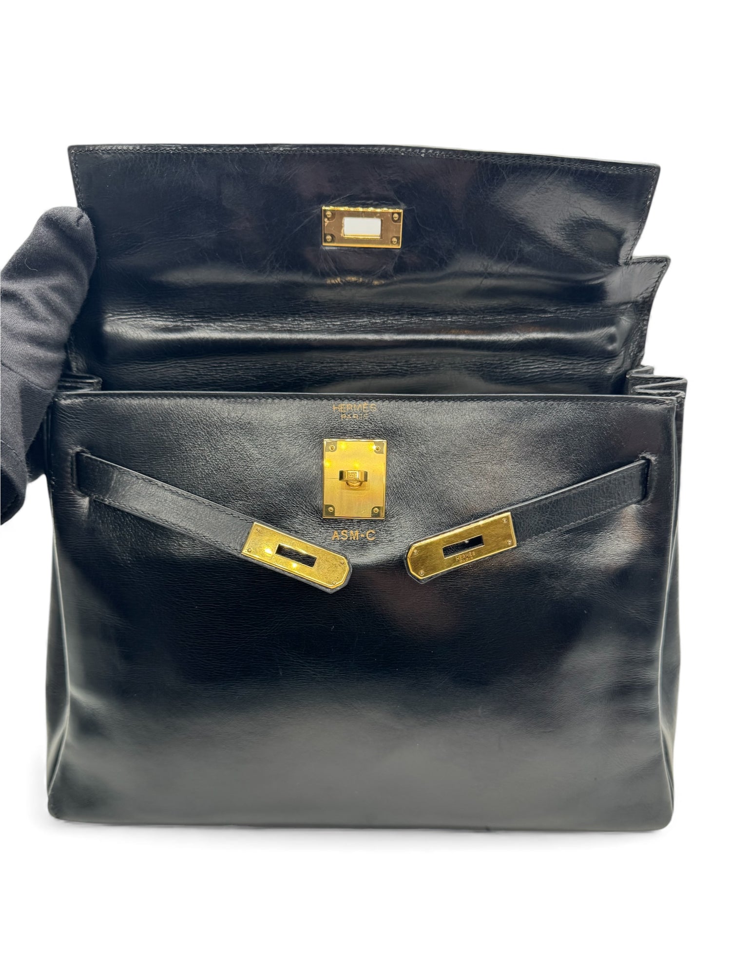 Hermès - Sac Kelly 32 noir box vintage