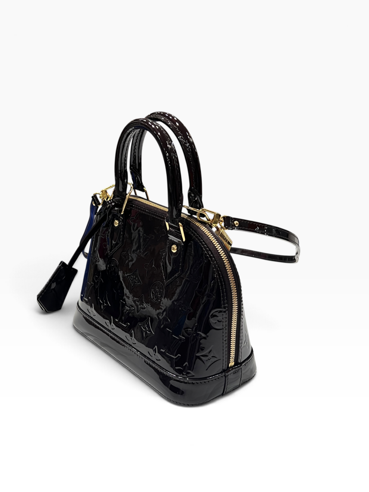 Louis Vuitton - sac bb Alma cuir vernis amarante