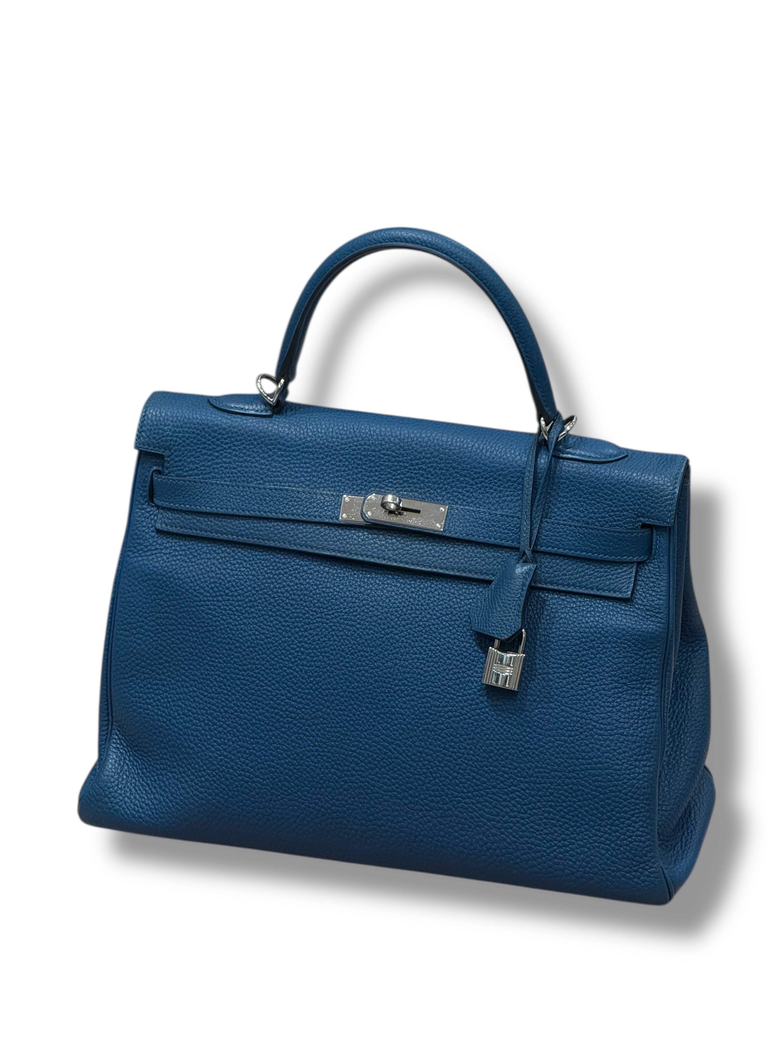 Hermès - sac Kelly 35 cuir Togo Bleu de Malte PHW