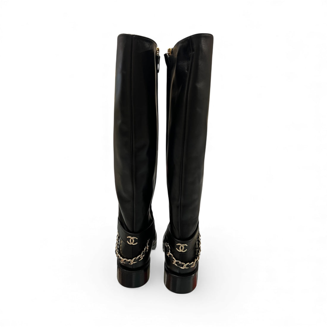 Chanel - Bottes cavalière en cuir noir T 41
