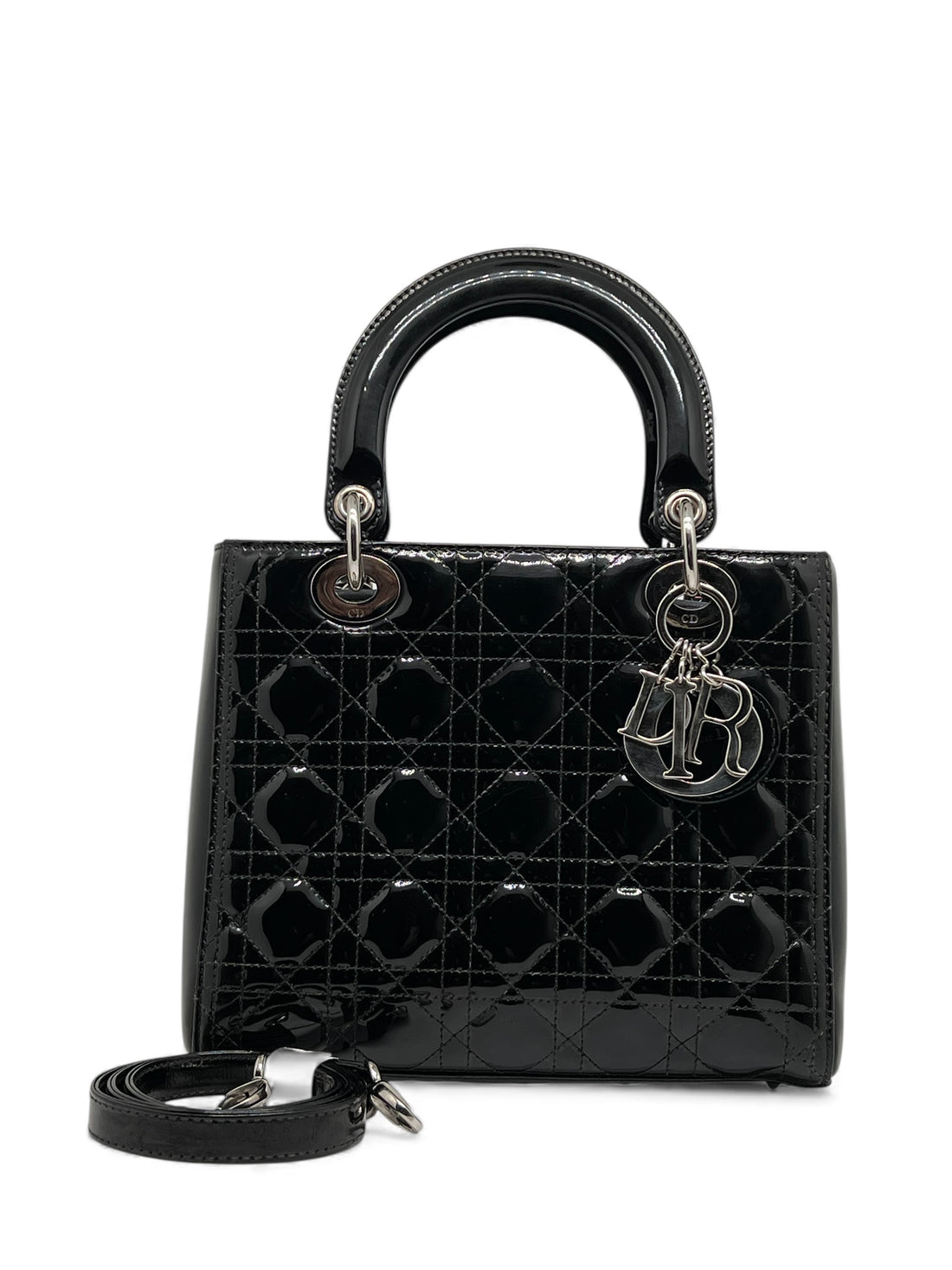 Christian Dior - Sac à main Lady Dior vernis avec bandoulière