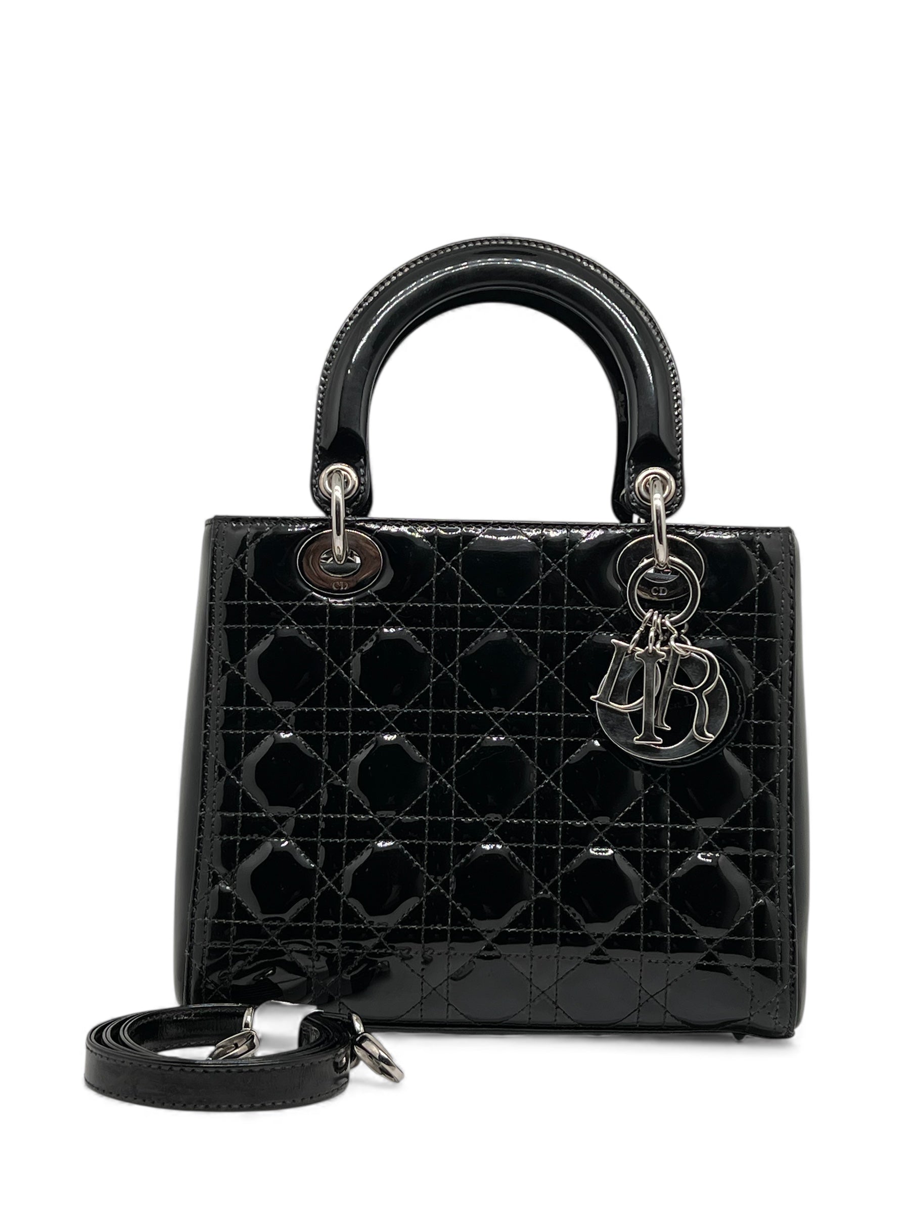 Christian Dior - Sac à main Lady Dior vernis avec bandoulière