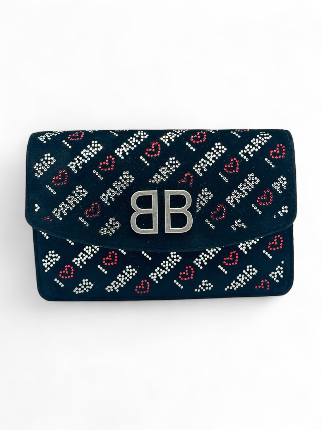 Balenciaga - Sac Crystal velvet Wallet On Chain noir