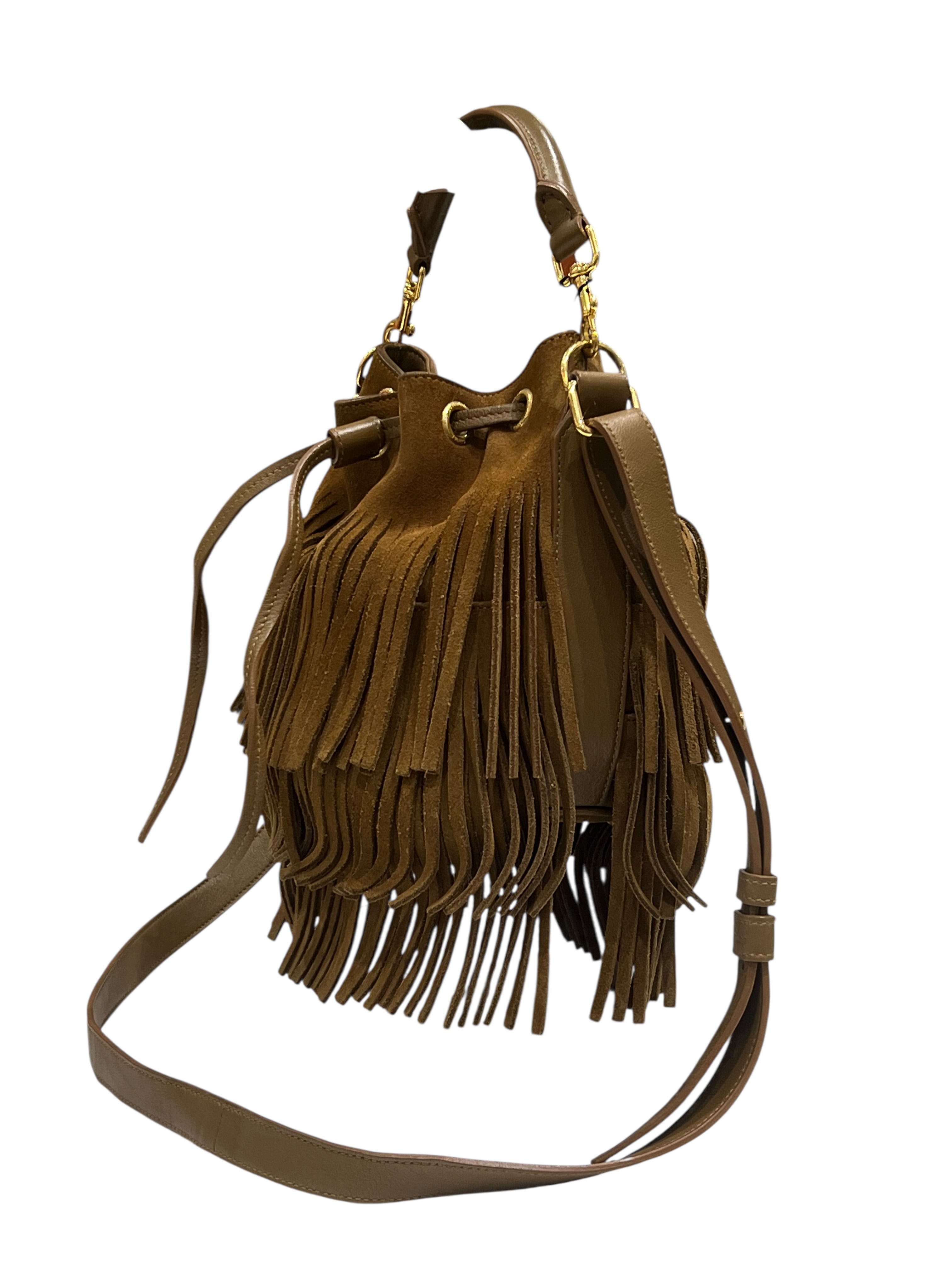 Saint Laurent - Sac Petit Sceau Emmanuelle Daim Camel | Les Folies d’Eugénie