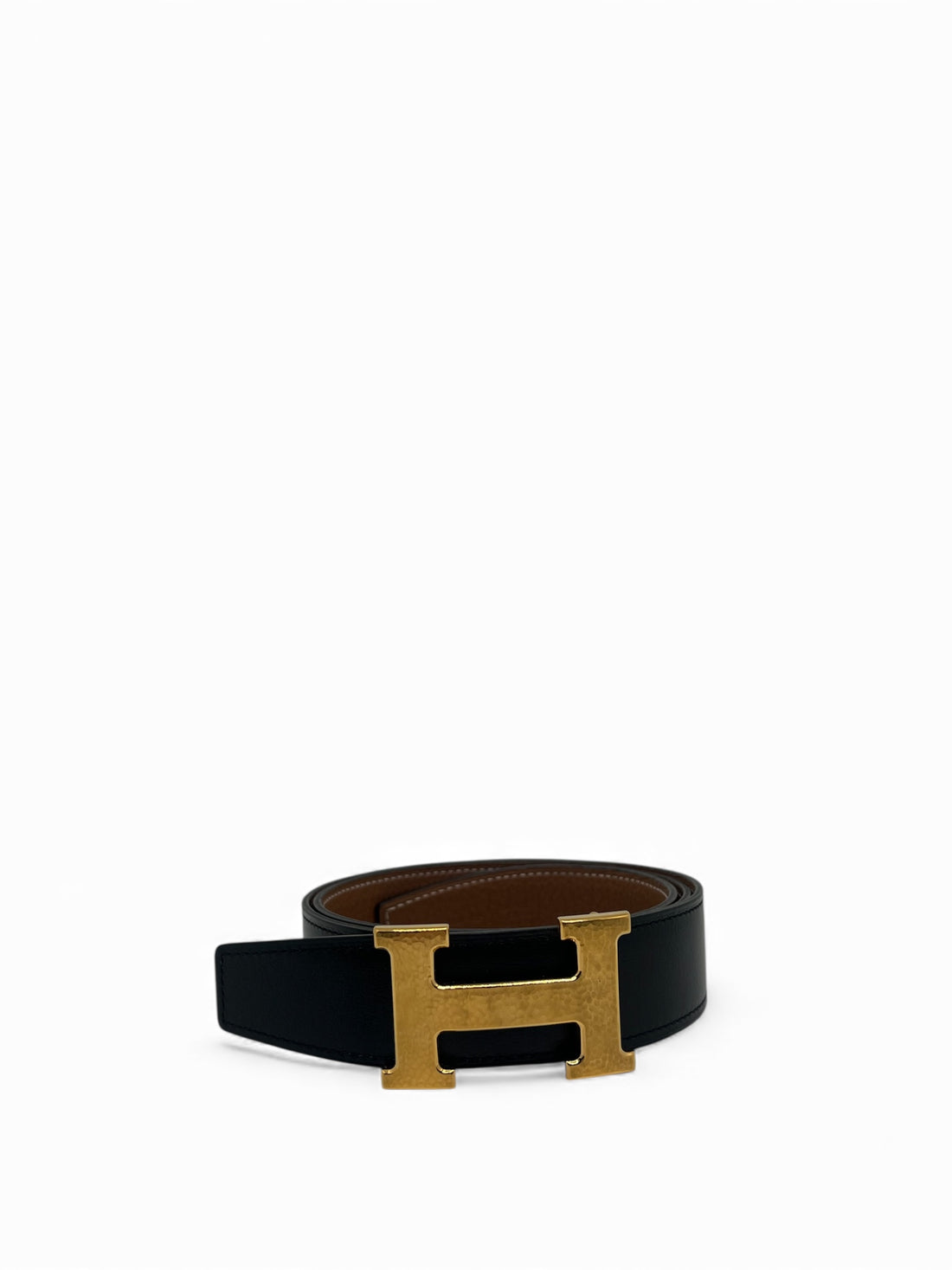 Hermès - Ceinture H noir boucle martelée dorée