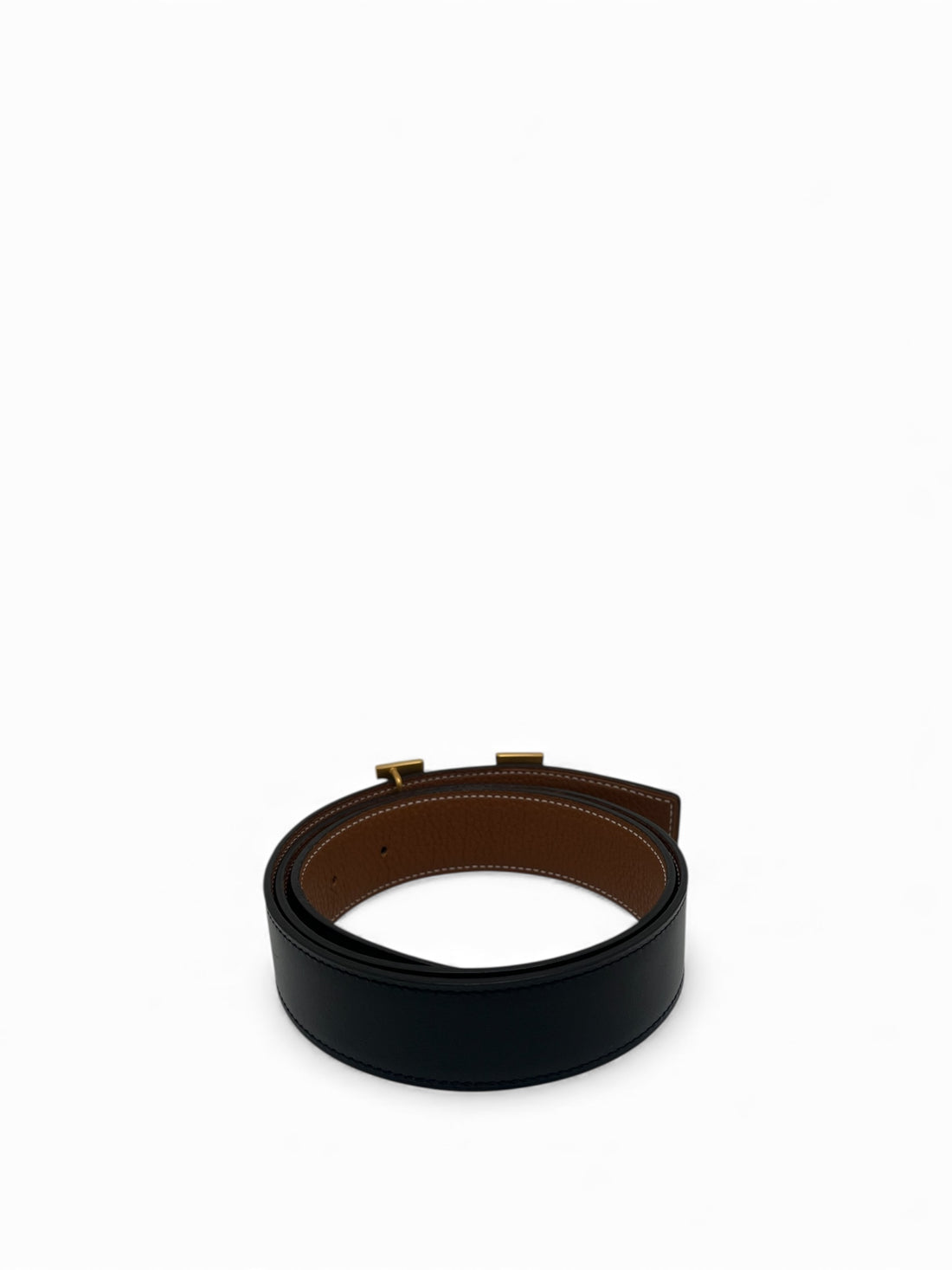 Hermès - Ceinture H noir boucle martelée dorée