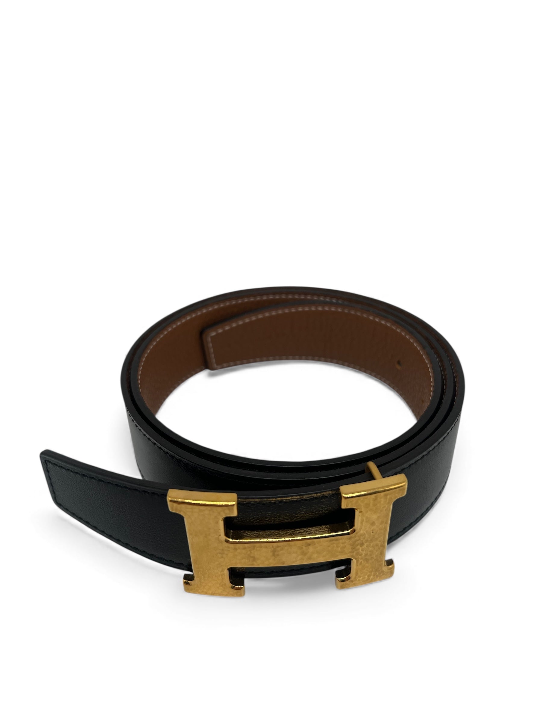 Hermès - Ceinture H noir boucle martelée dorée
