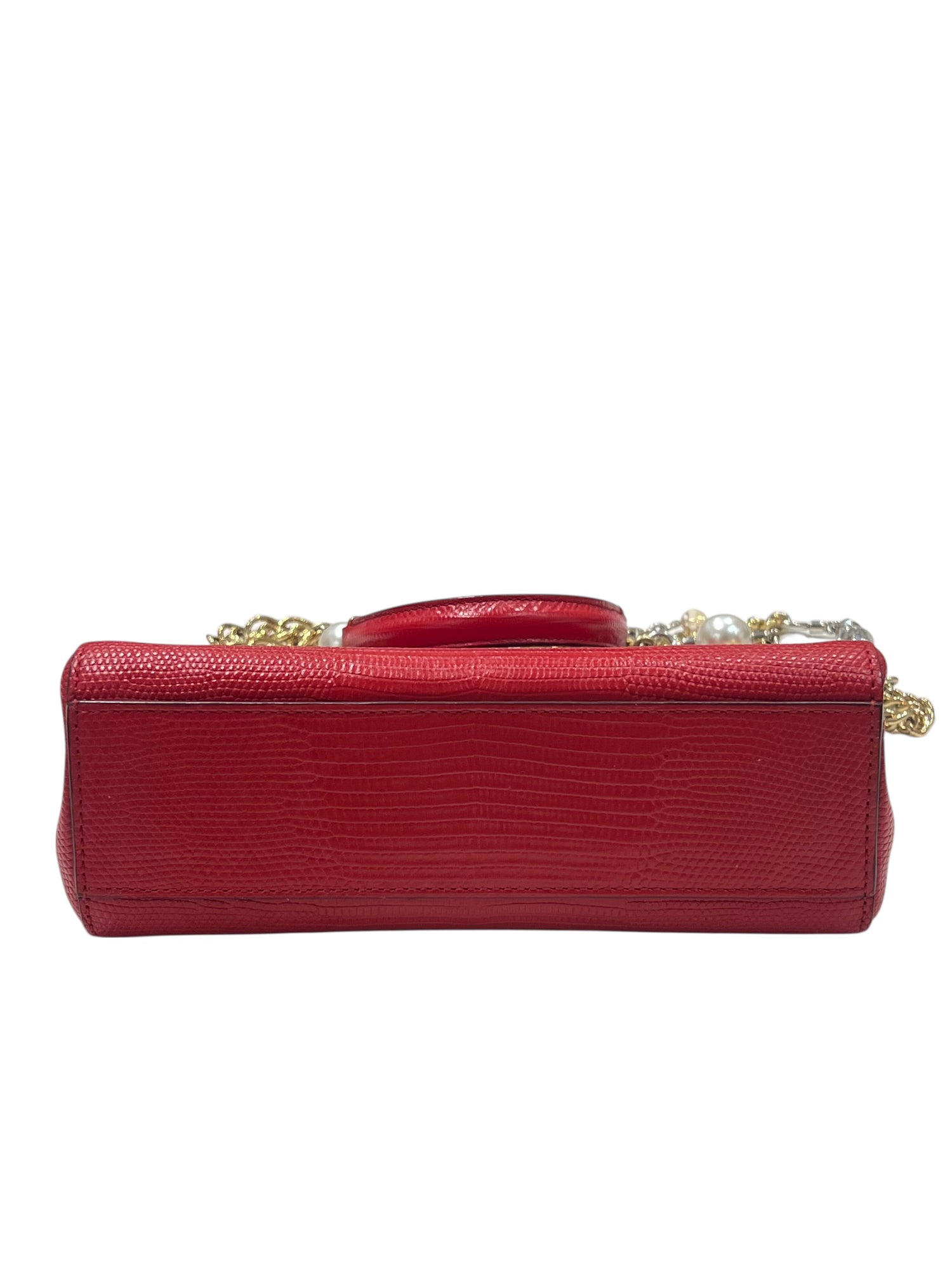Dolce gabbana - sac sicily cuir façon lézard rouge chaîne bijou