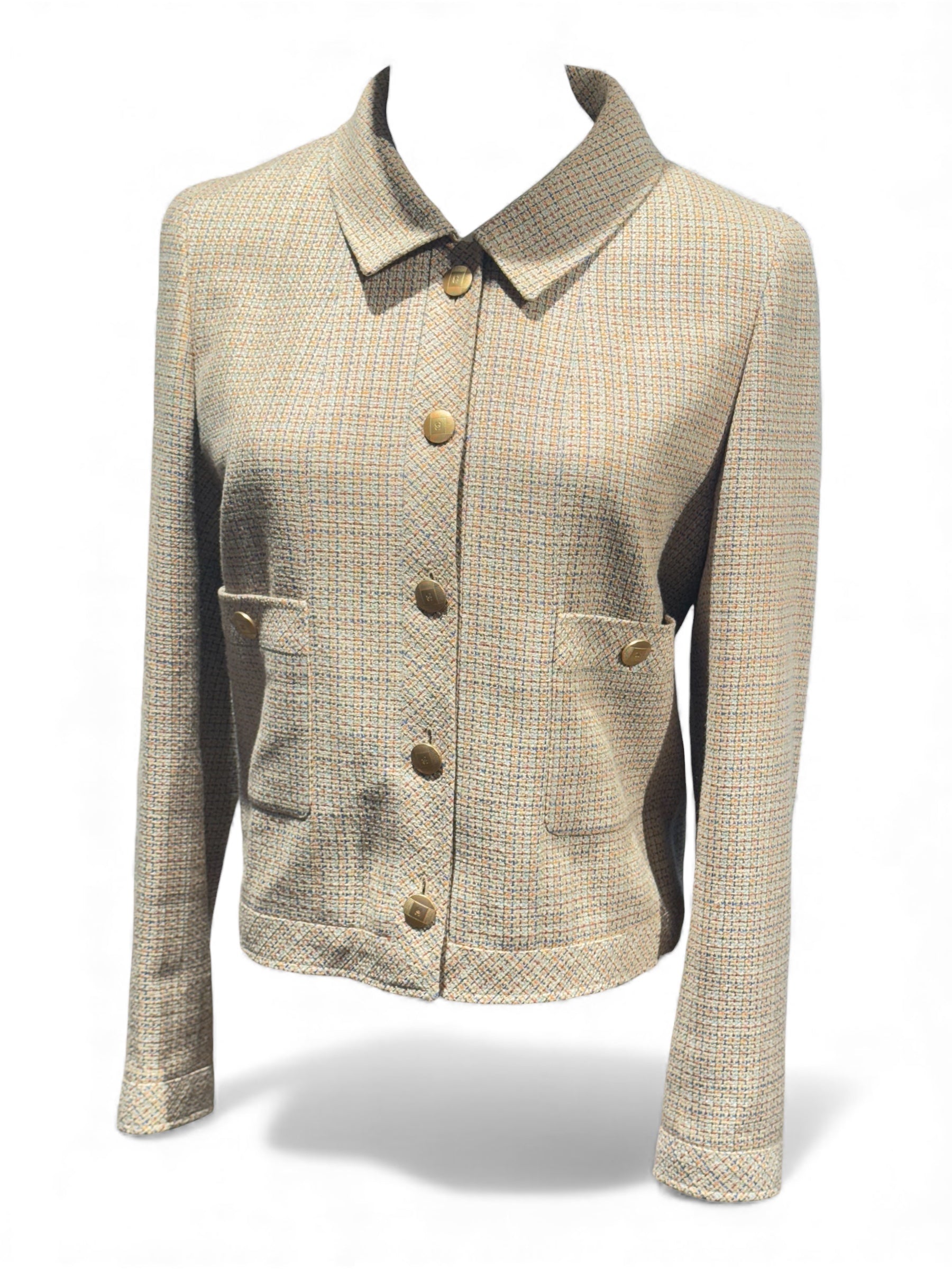 Chanel - Beige-braune Prince-de-Galles-Jacke Größe 38