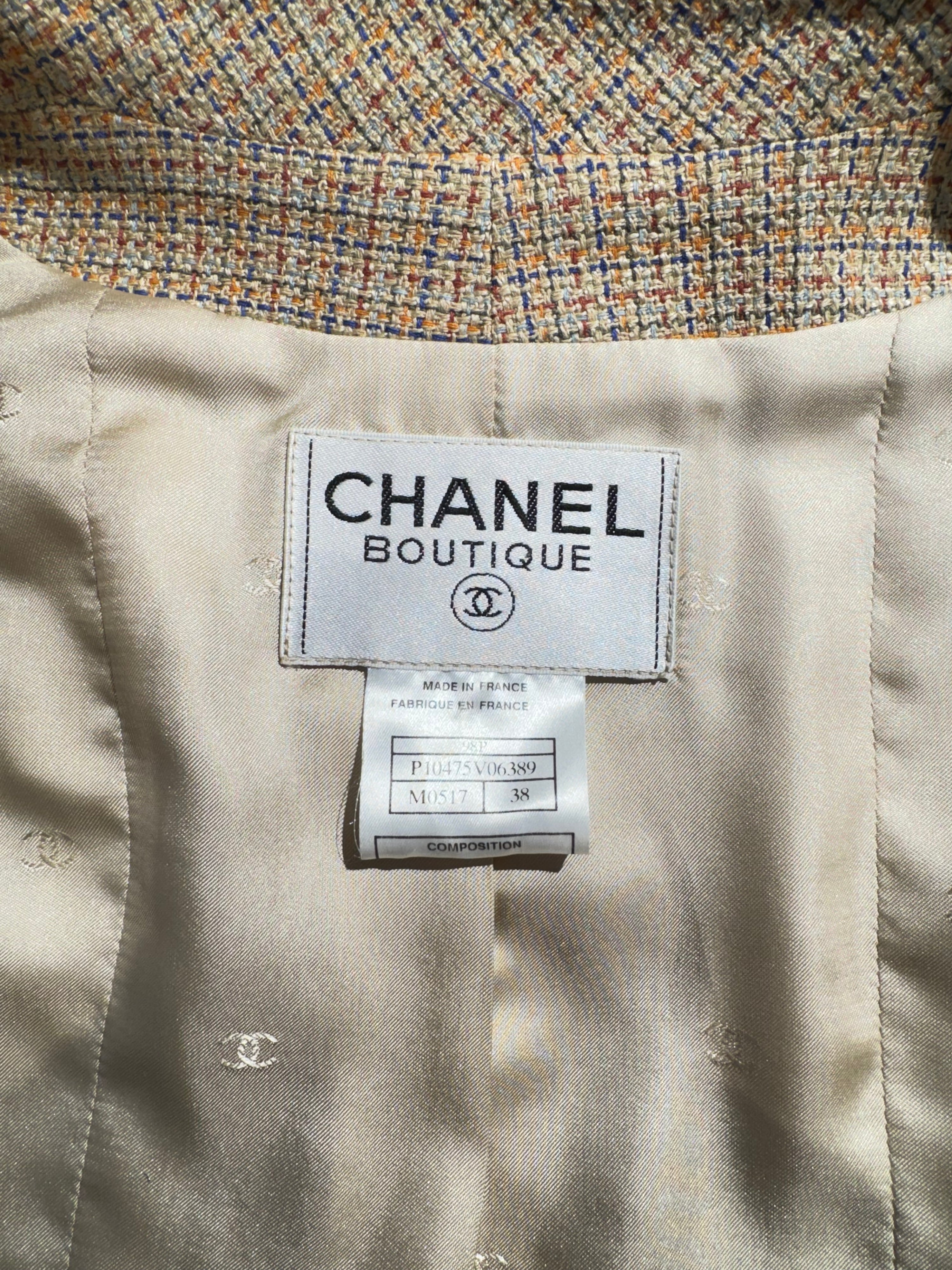 Chanel - Beige-braune Prince-de-Galles-Jacke Größe 38
