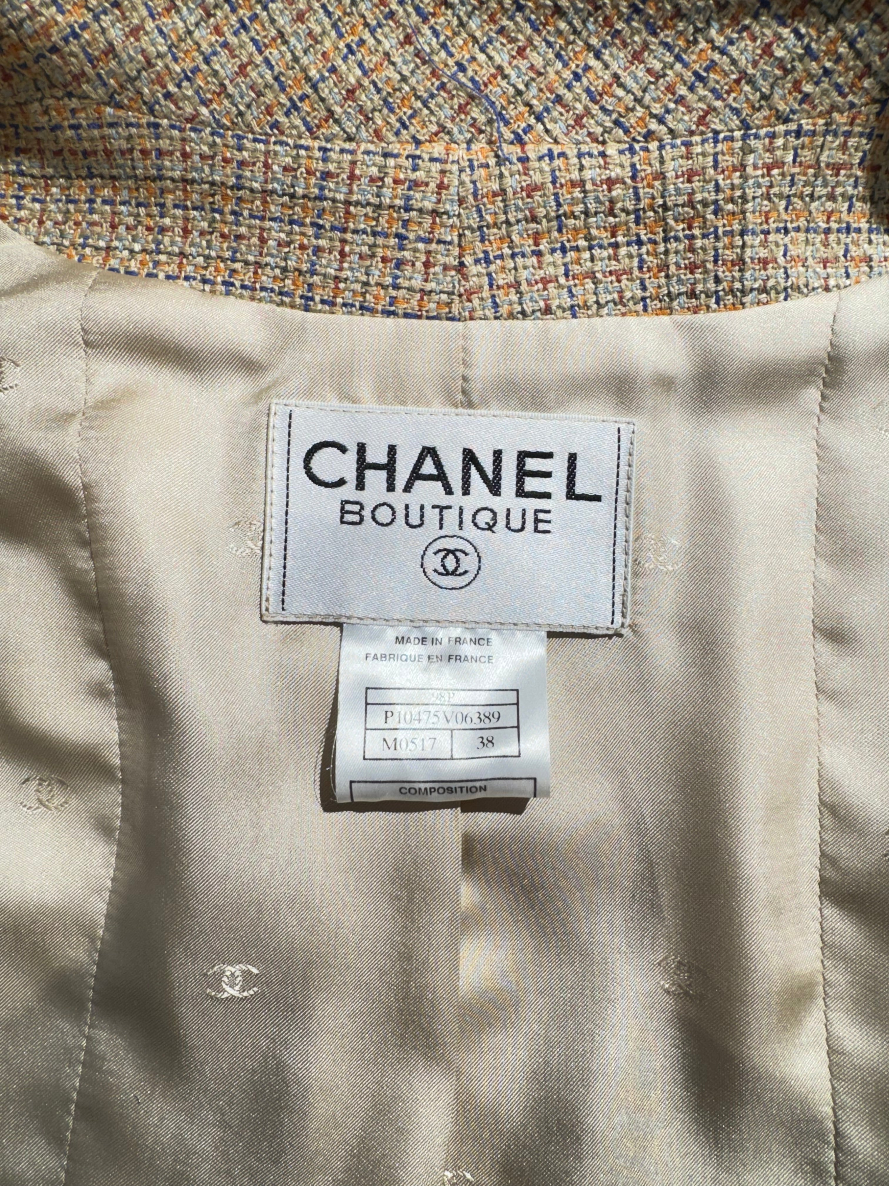 Chanel -  Veste Prince de Galles beige et marron T38