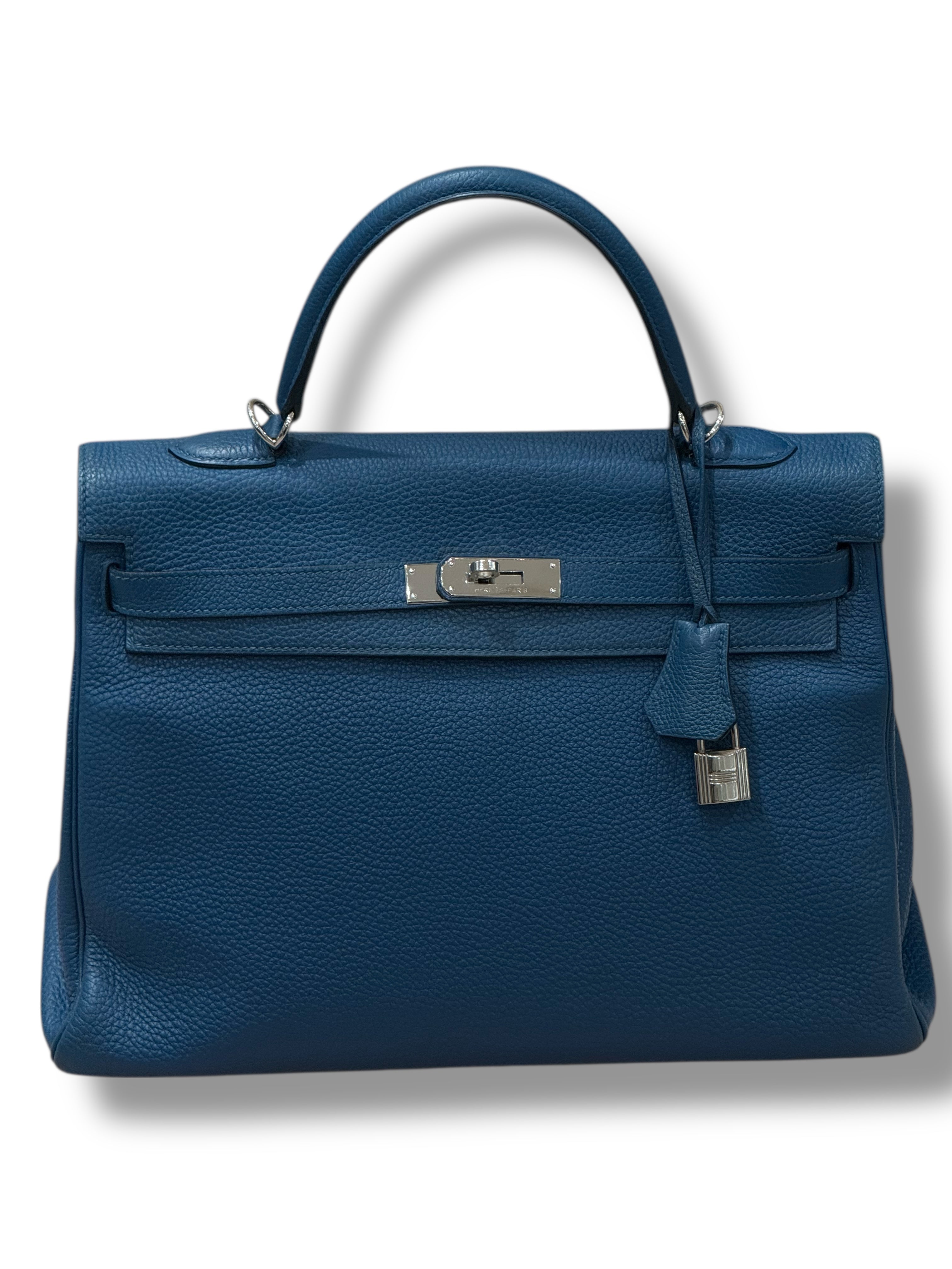 Hermès - sac Kelly 35 cuir Togo Bleu de Malte PHW