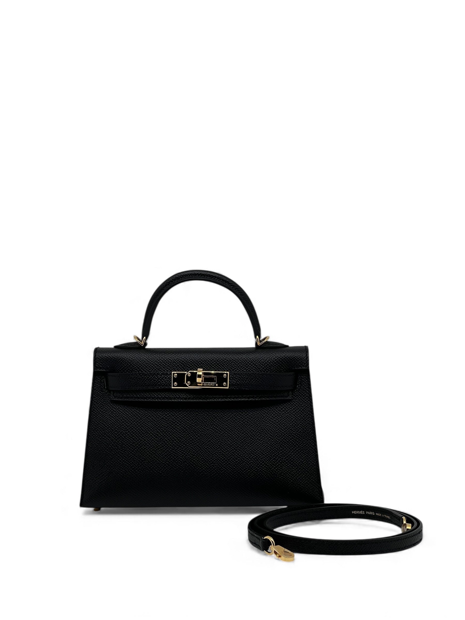 Hermès - Sac mini Kelly 18 cuir veau epsom noir