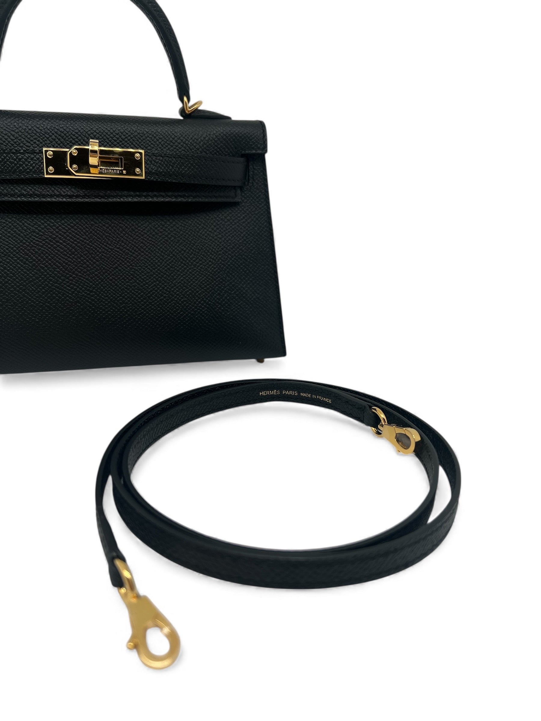 Hermès - Sac mini Kelly 18 cuir veau epsom noir