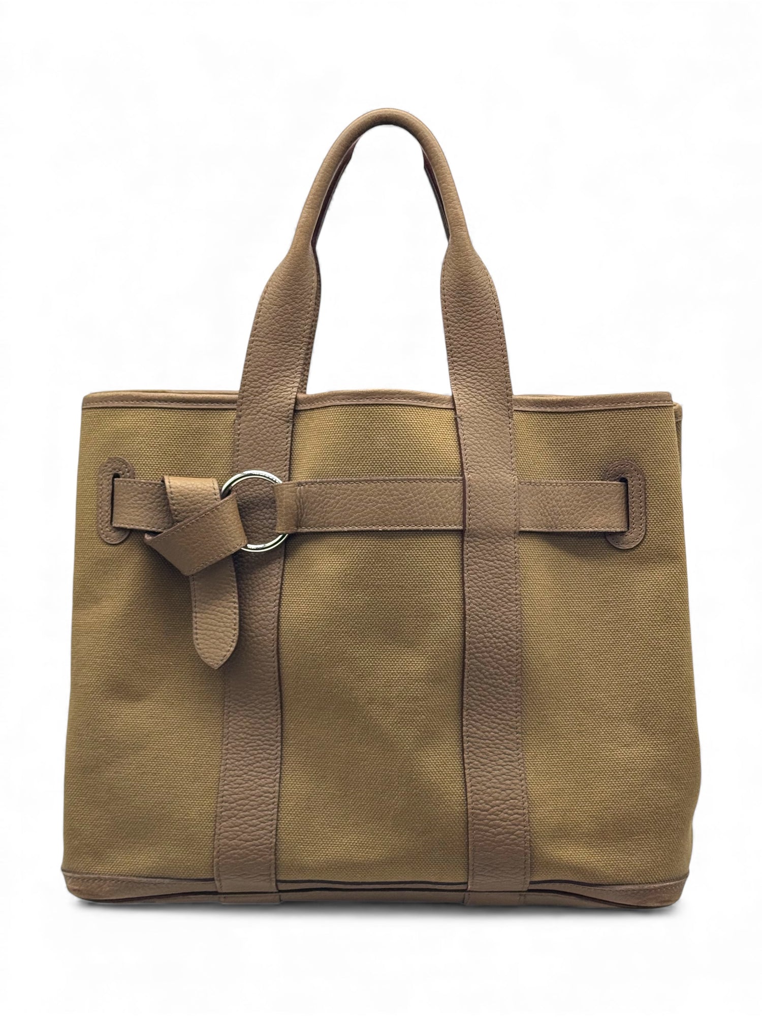 Hermès - Sac à main en toile et cuir Clemence kaki