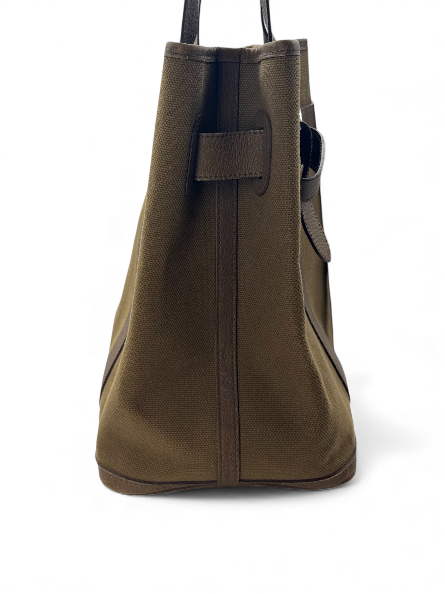 Hermès - Sac à main en toile et cuir Clemence kaki