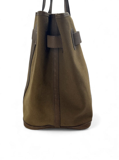 Hermès - Sac à main en toile et cuir Clemence kaki