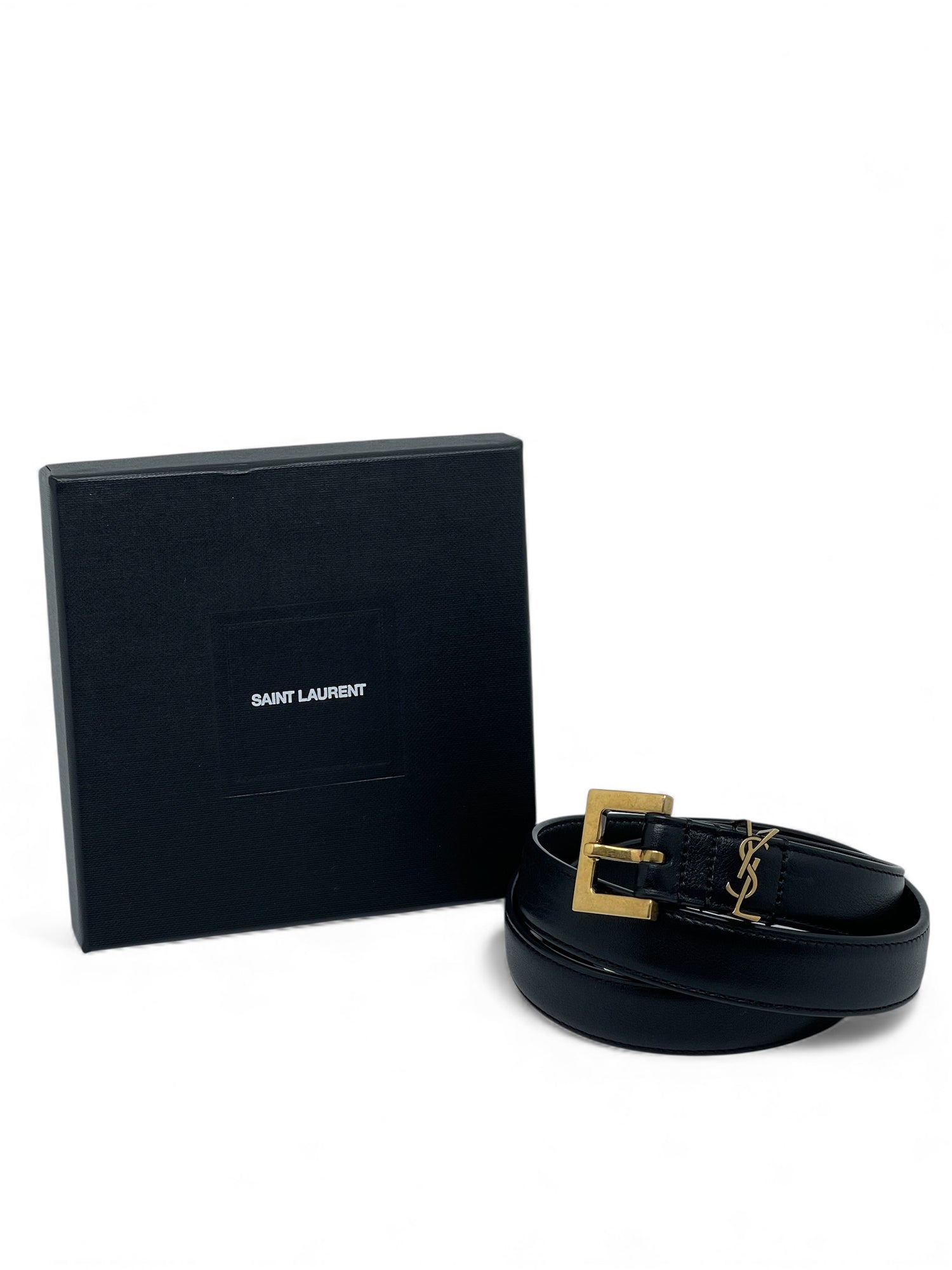 Saint Laurent - Ceinture Cassandre fine T75 en cuir