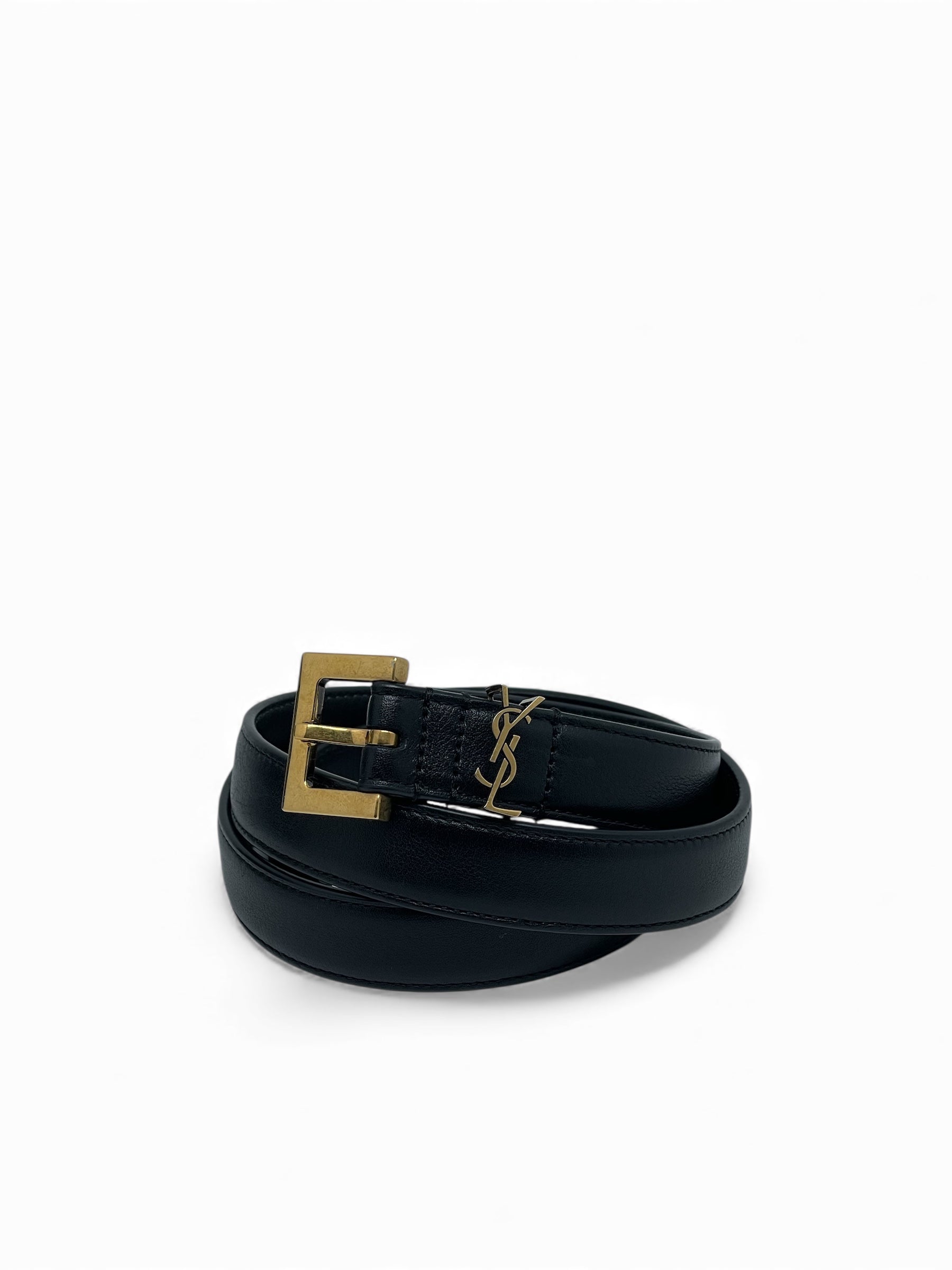Saint Laurent - Ceinture Cassandre fine T75 en cuir