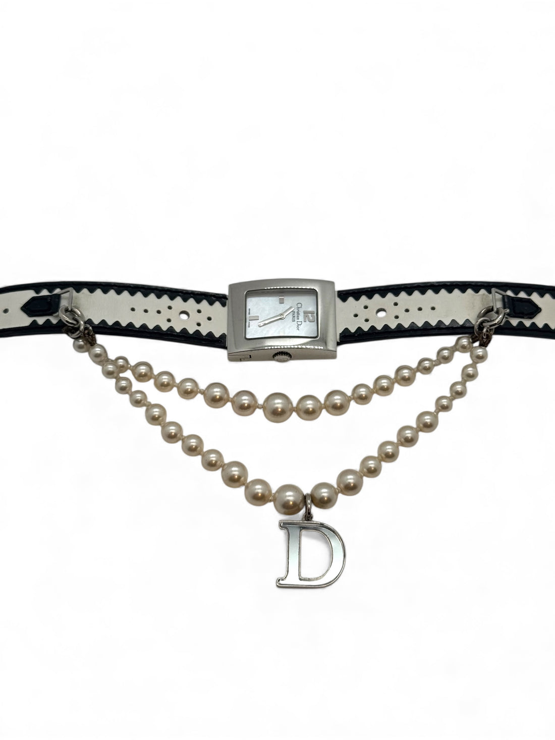 Christian Dior - Montre malice noir et blanche à perles