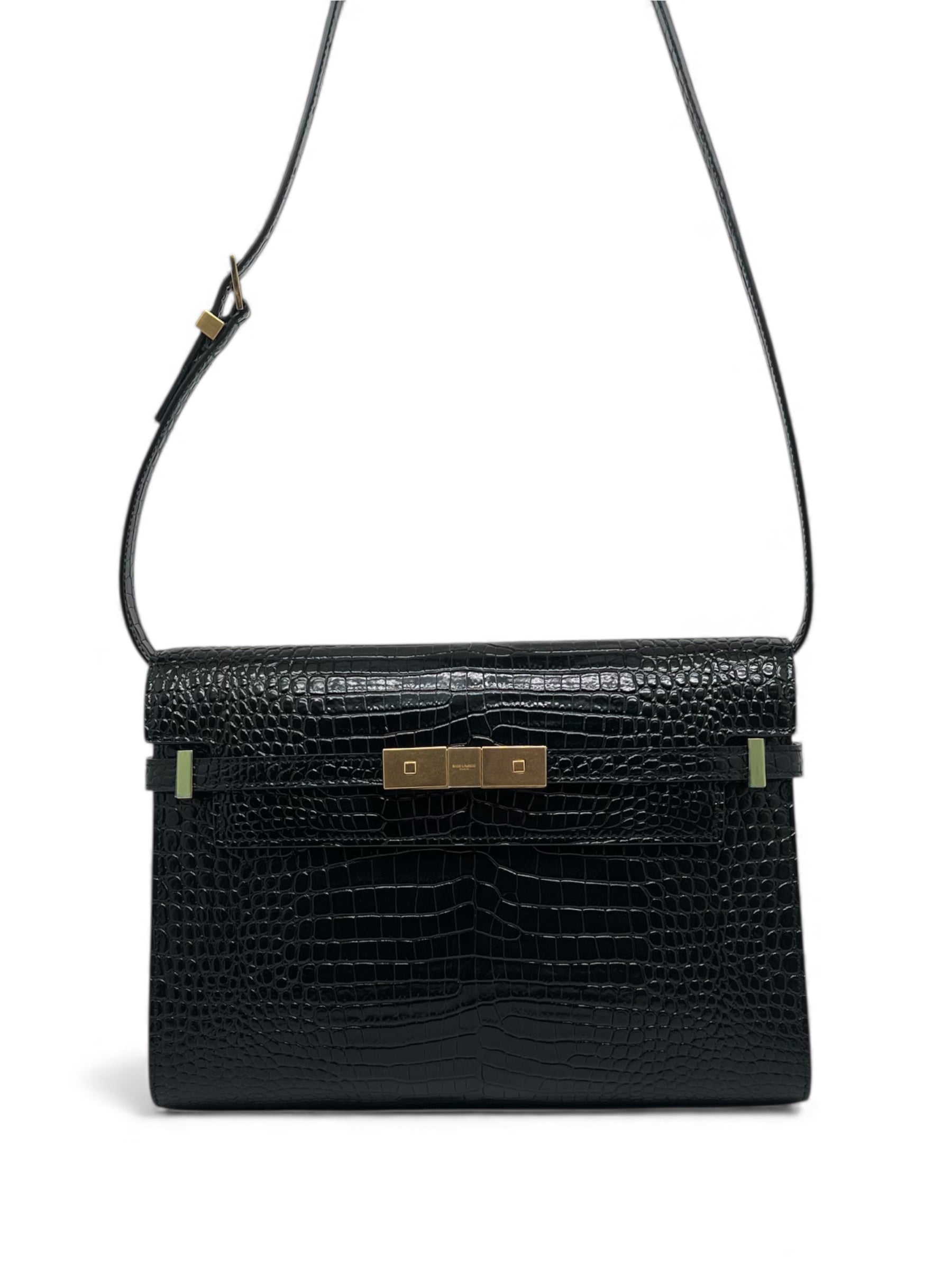 Saint Laurent - Manhattan-Tasche mit schwarzer Krokodilprägung