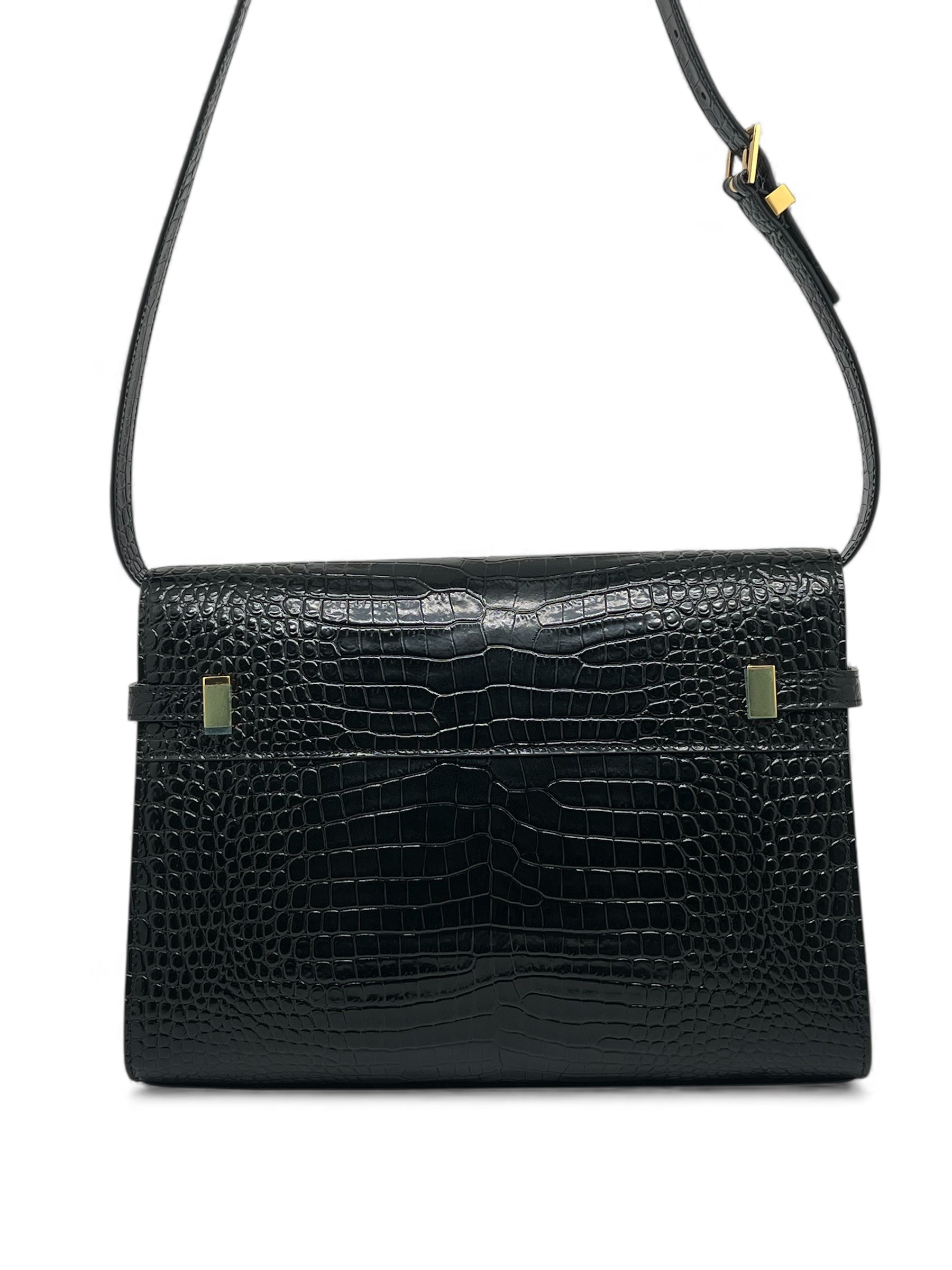 Saint Laurent - Manhattan-Tasche mit schwarzer Krokodilprägung