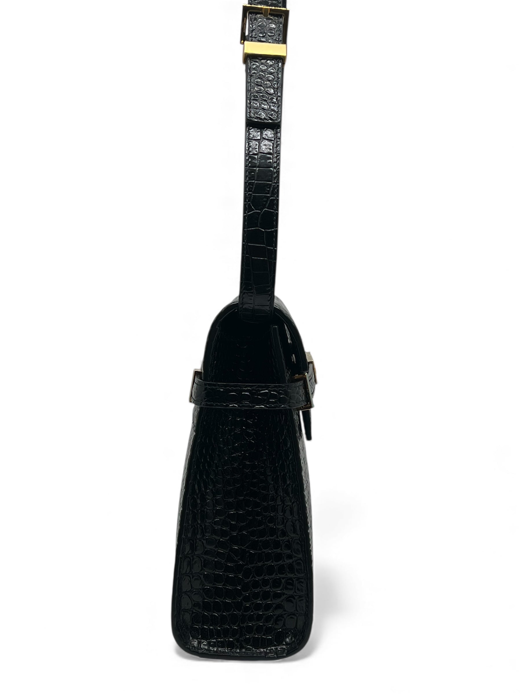 Saint Laurent - Manhattan-Tasche mit schwarzer Krokodilprägung