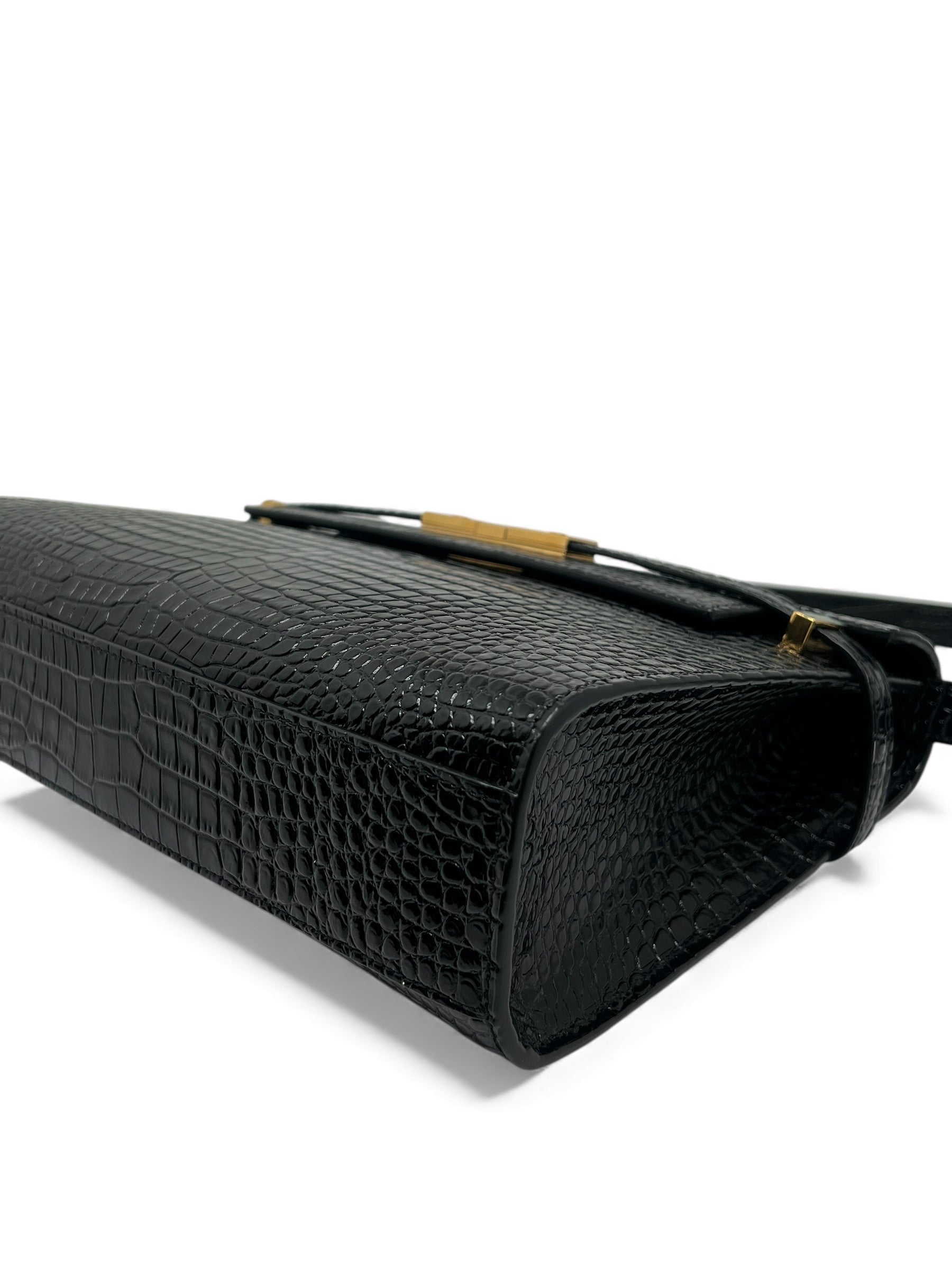 Saint Laurent - Manhattan-Tasche mit schwarzer Krokodilprägung