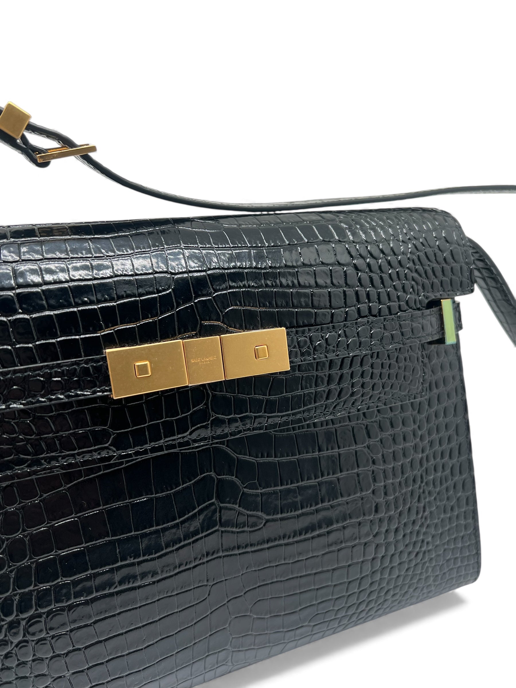 Saint Laurent - Manhattan-Tasche mit schwarzer Krokodilprägung