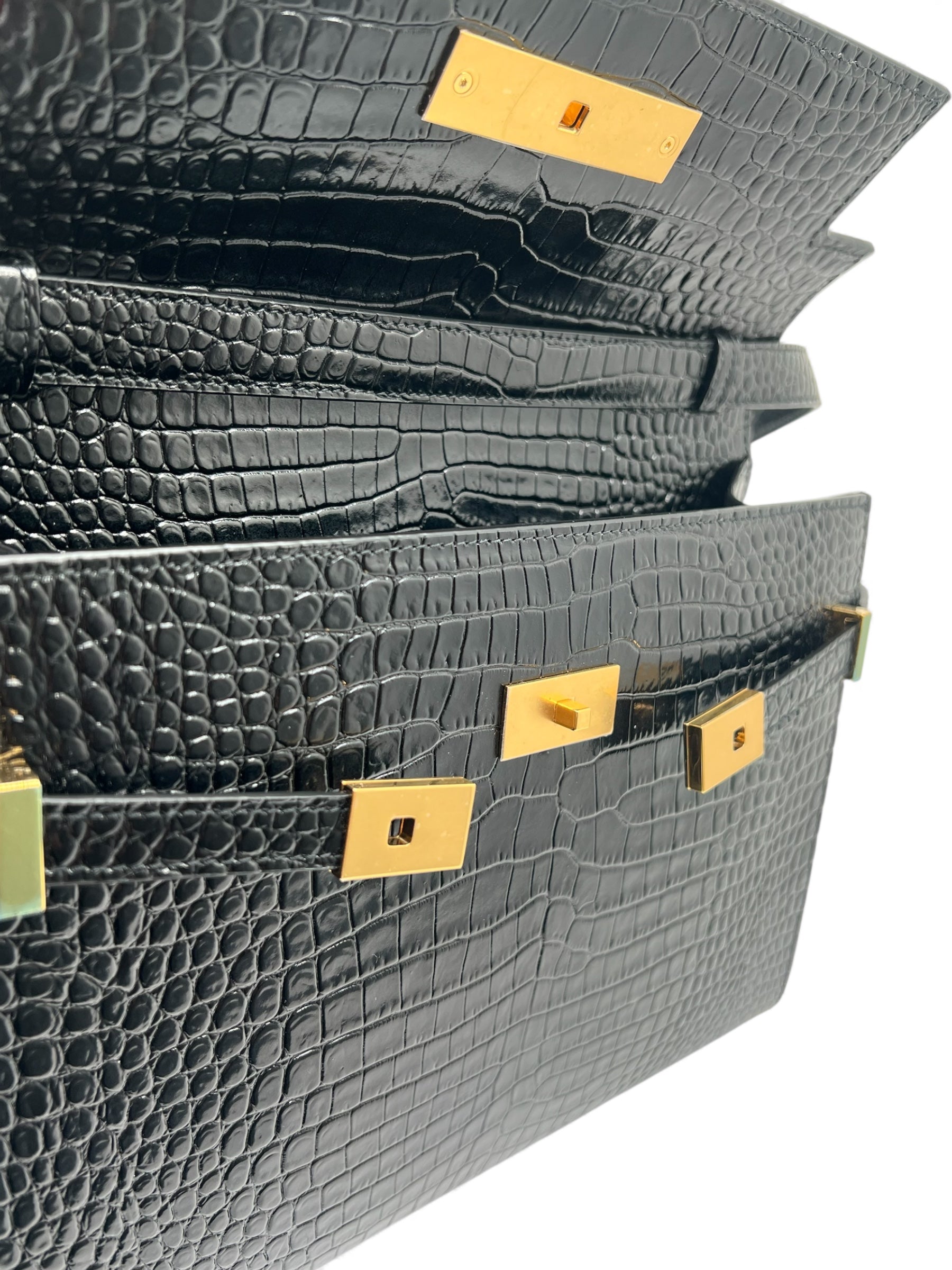 Saint Laurent - Manhattan-Tasche mit schwarzer Krokodilprägung