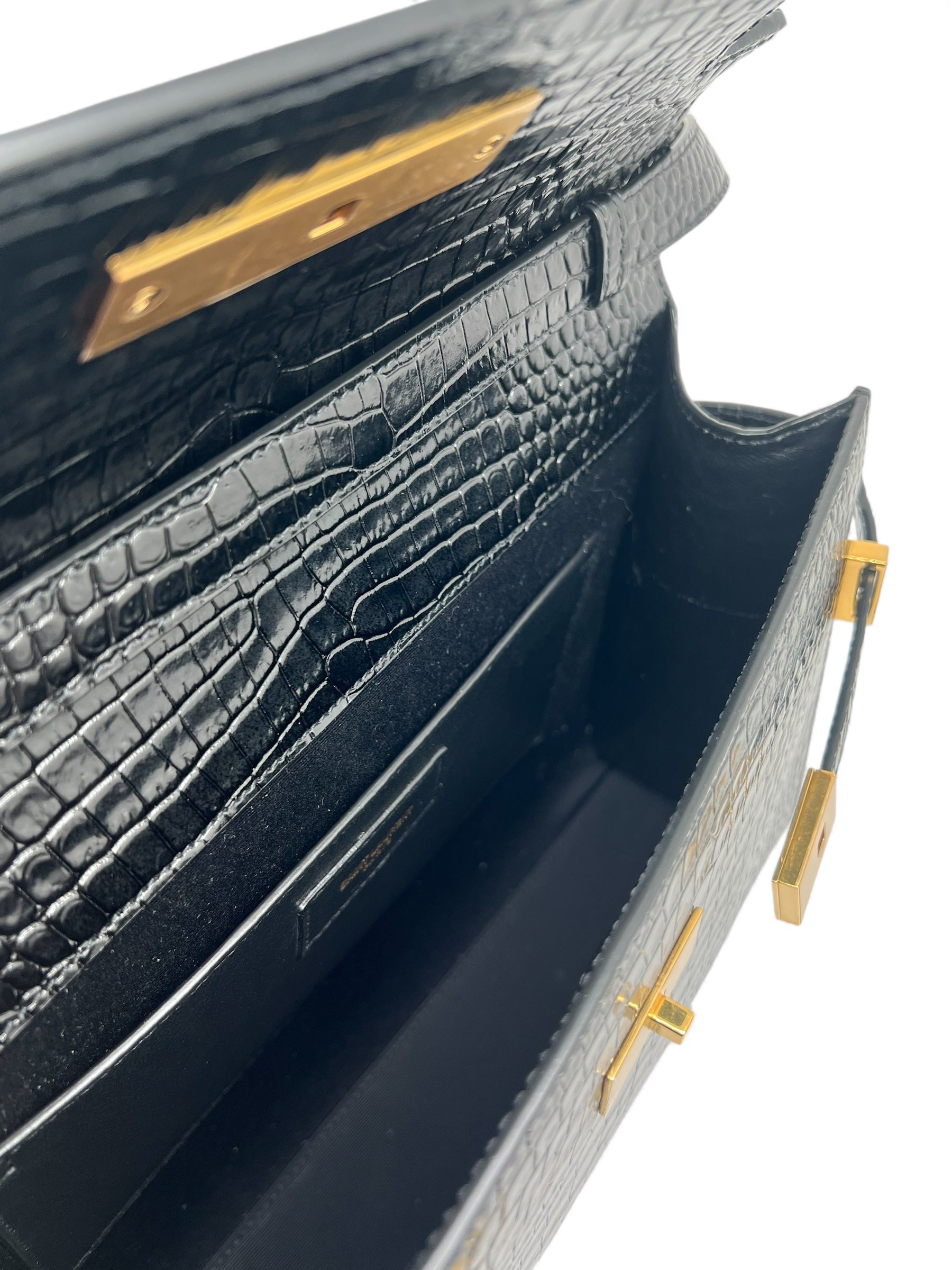 Saint Laurent - Manhattan-Tasche mit schwarzer Krokodilprägung