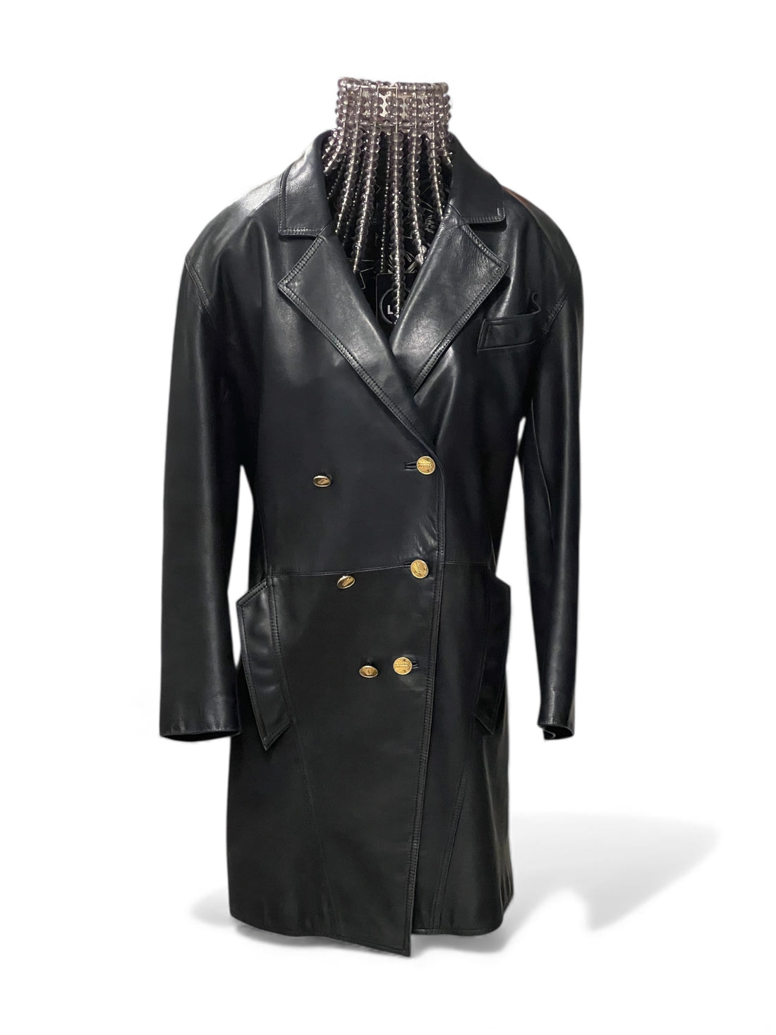 Chanel -  Veste en cuir bleu marine T40