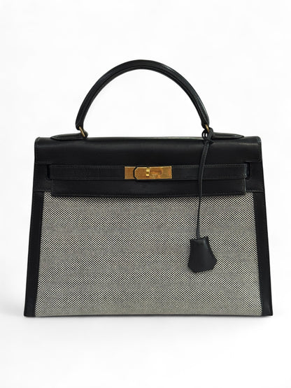 Hermès - Sac Kelly 32 en toile et cuir