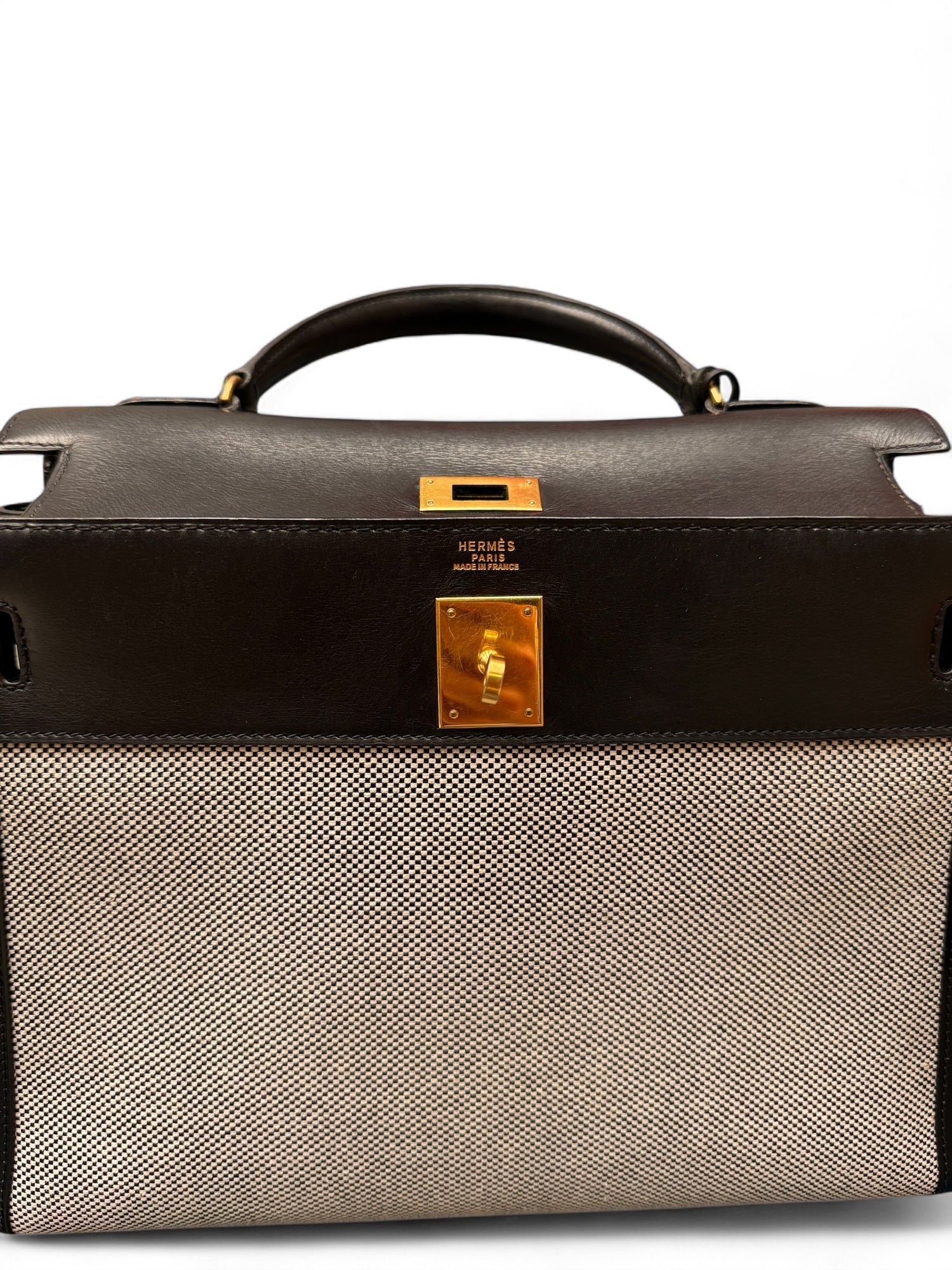 Hermès - Sac Kelly 32 en toile et cuir