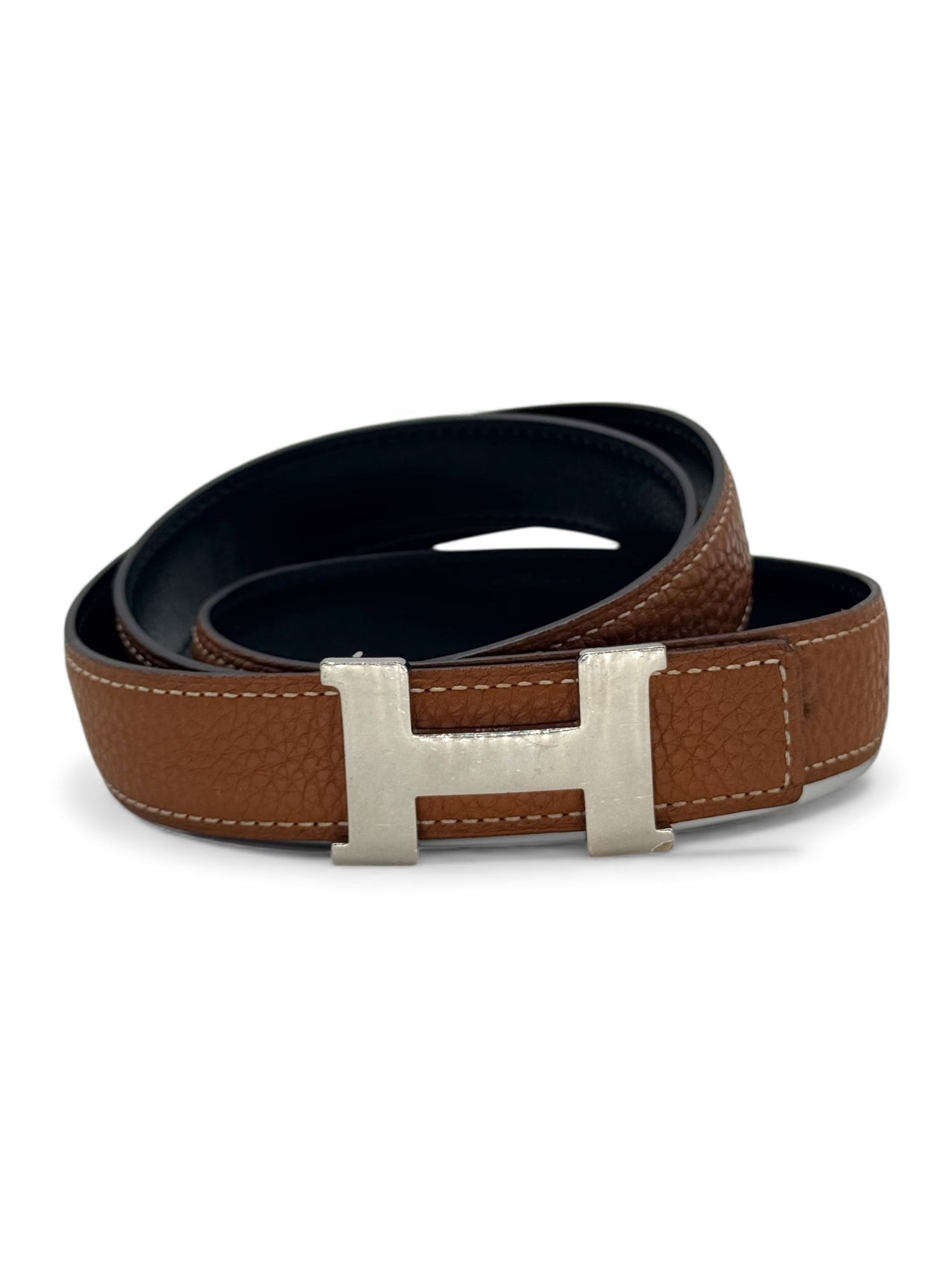Hermès - Ceinture gold / noir boucle H palladié T85